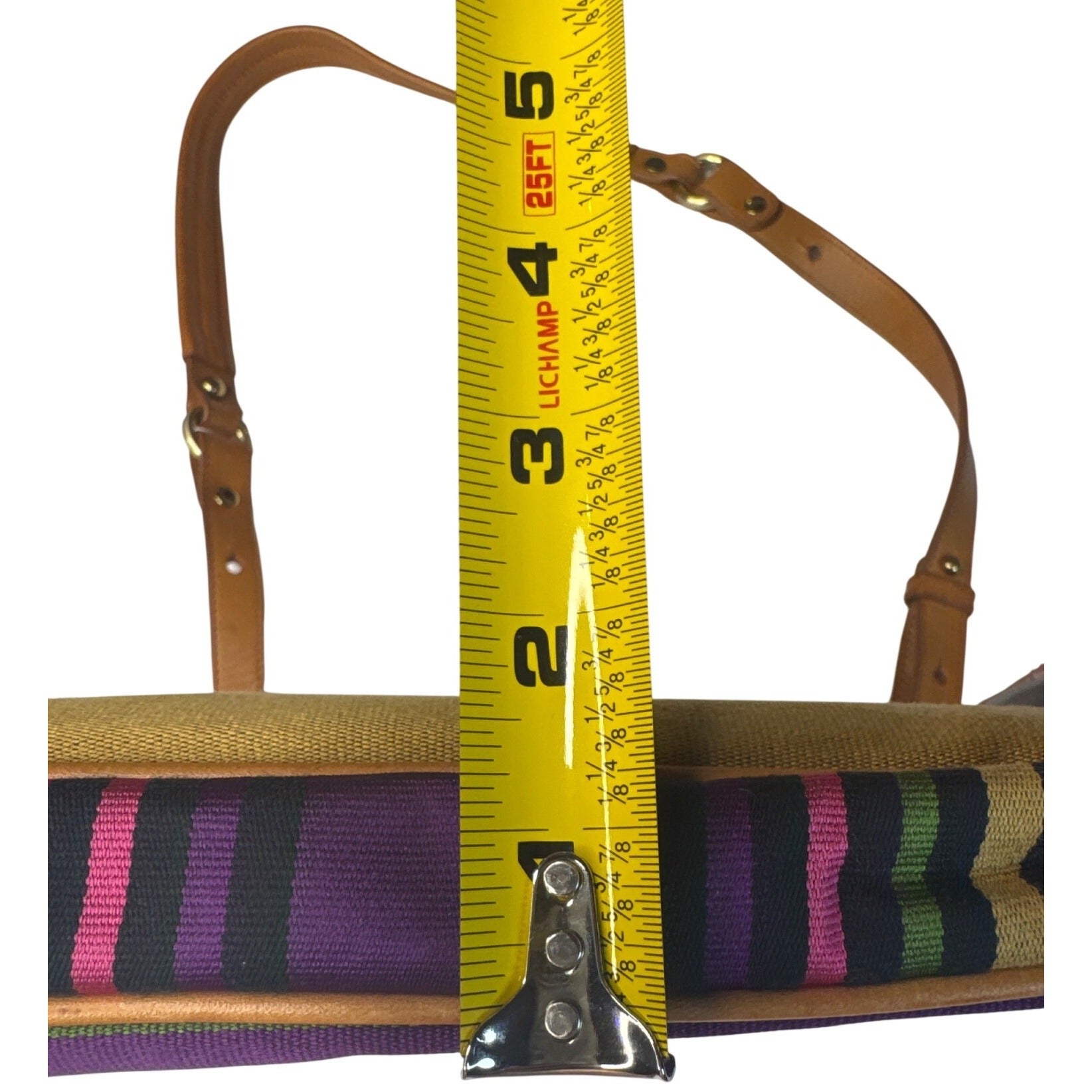 Brahmin Multicolor Stripe Canvas/Leather Crossbody Shoulder Bag W/Adjust. Strap