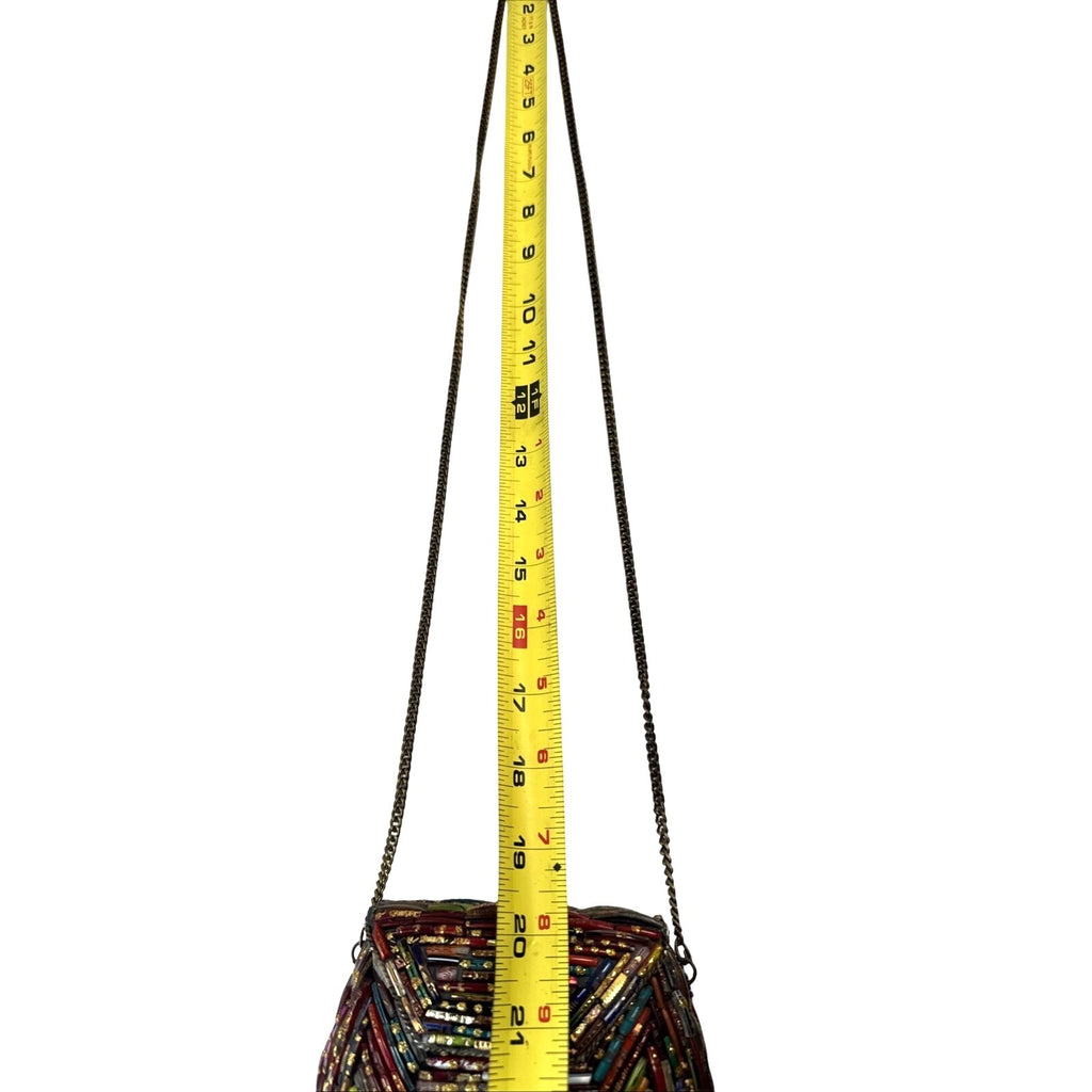 Tara Handcrafted Multicolor Glass Beaded Crossbody Bag W/Gold Chain Strap