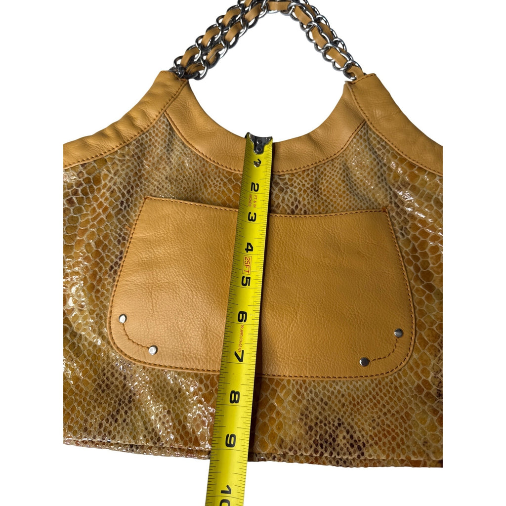 Adrienne Vittadini Yellow Faux Snakeskin Leather Tote Bag W/ Chain-Strap