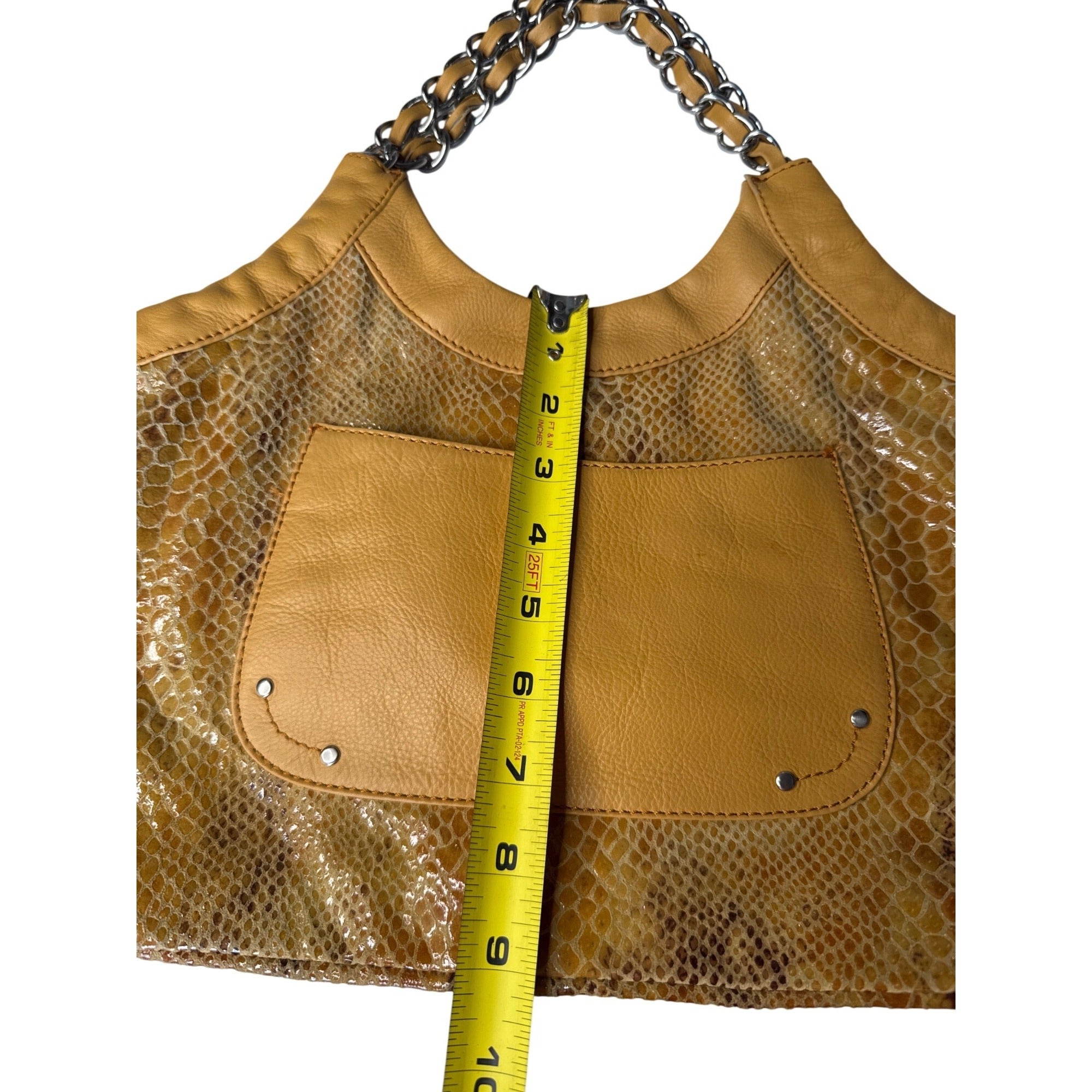 Adrienne Vittadini Yellow Faux Snakeskin Leather Tote Bag W/ Chain-Strap