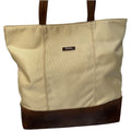 Tumi Beige Canvas & Brown Leather Tote Bag With Rear Zip Pocket And Handles