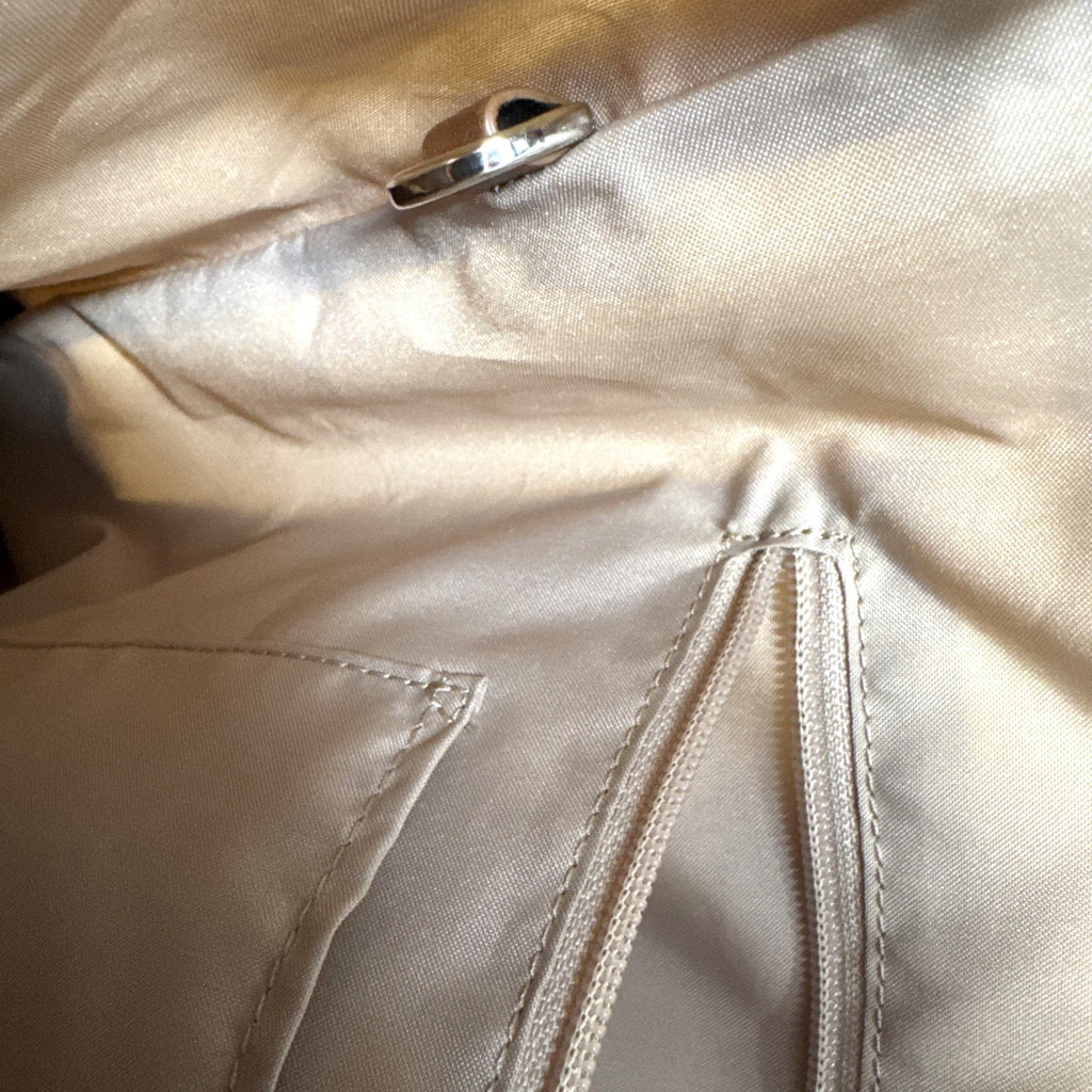 Tumi Beige Canvas & Brown Leather Tote Bag With Rear Zip Pocket And Handles