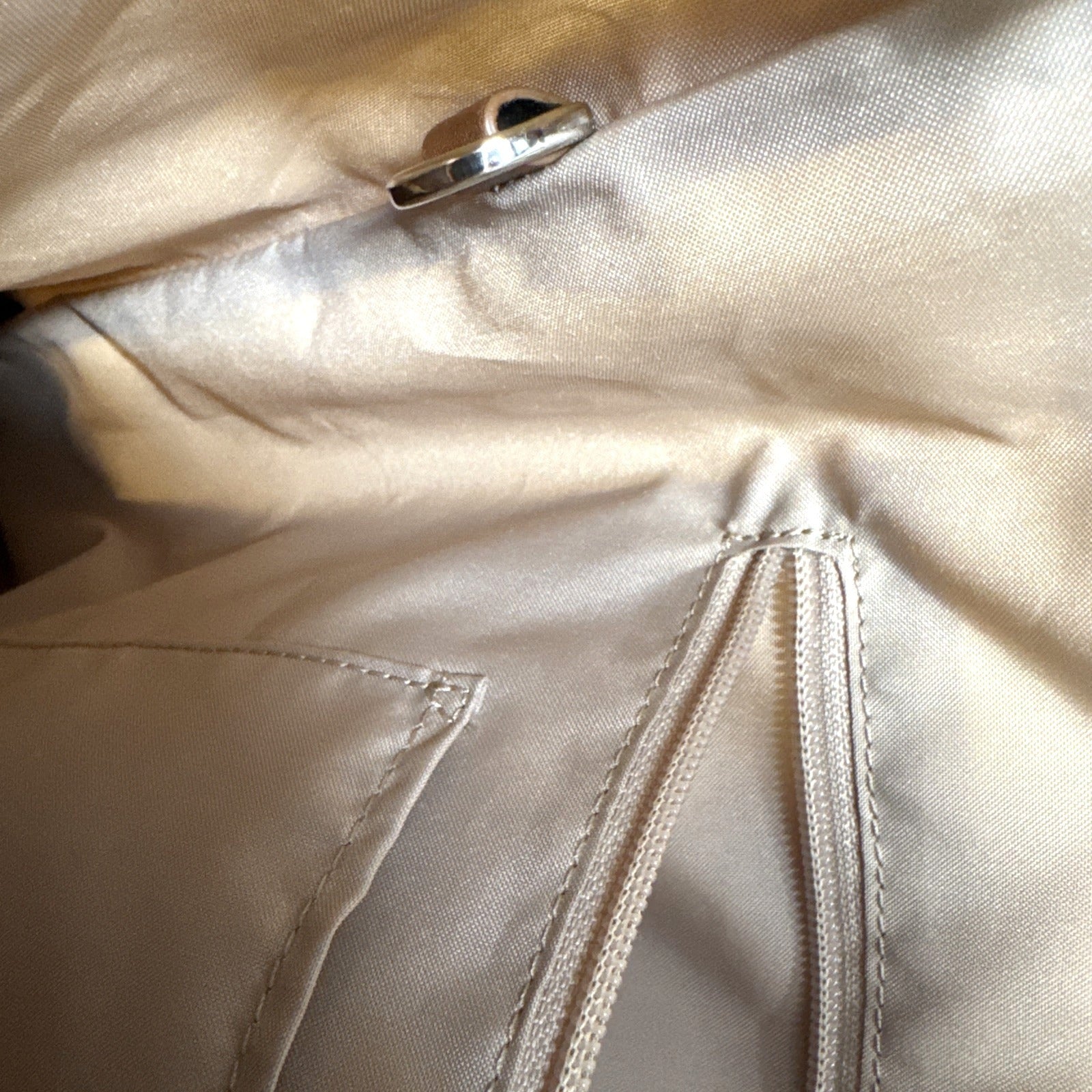 Tumi Beige Canvas & Brown Leather Tote Bag With Rear Zip Pocket And Handles
