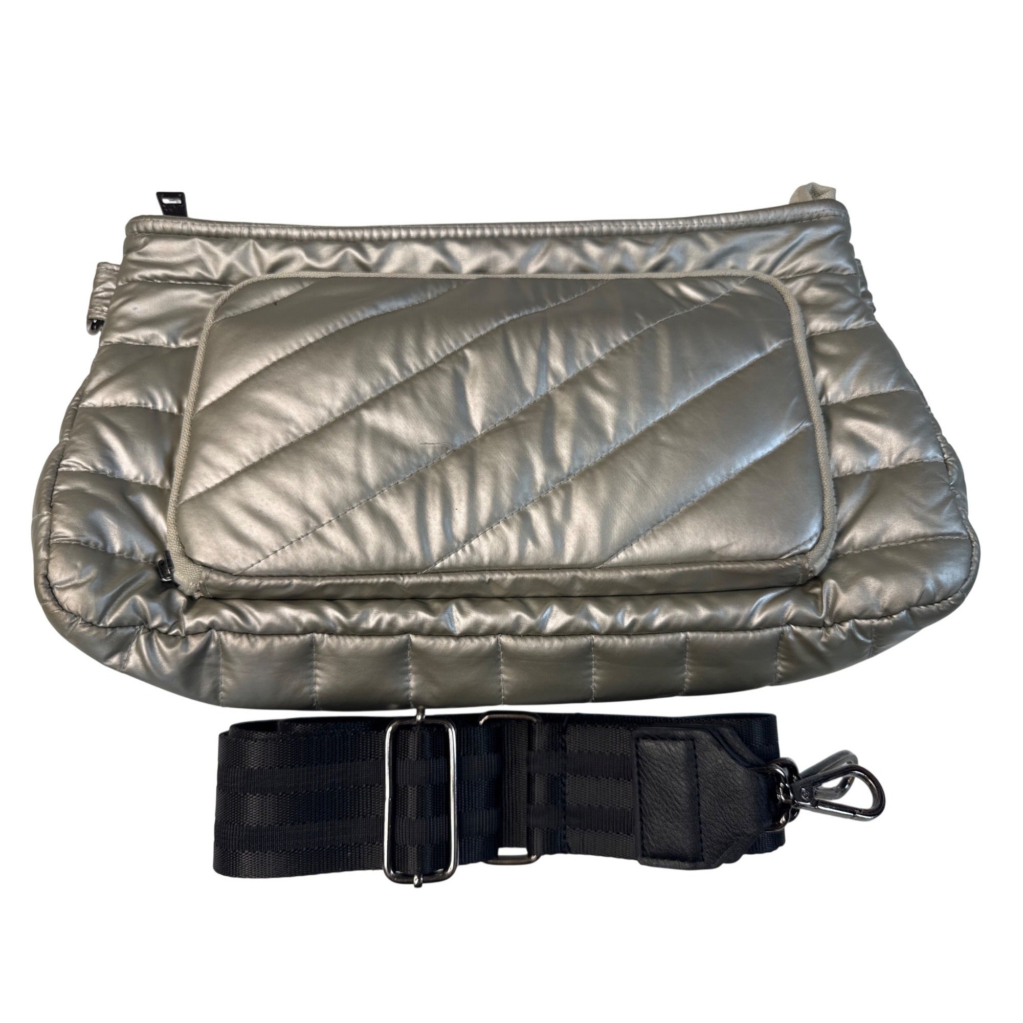 Think Royln Quilted Metallic Crossbody Bag With Adjustable Strap - Silver
