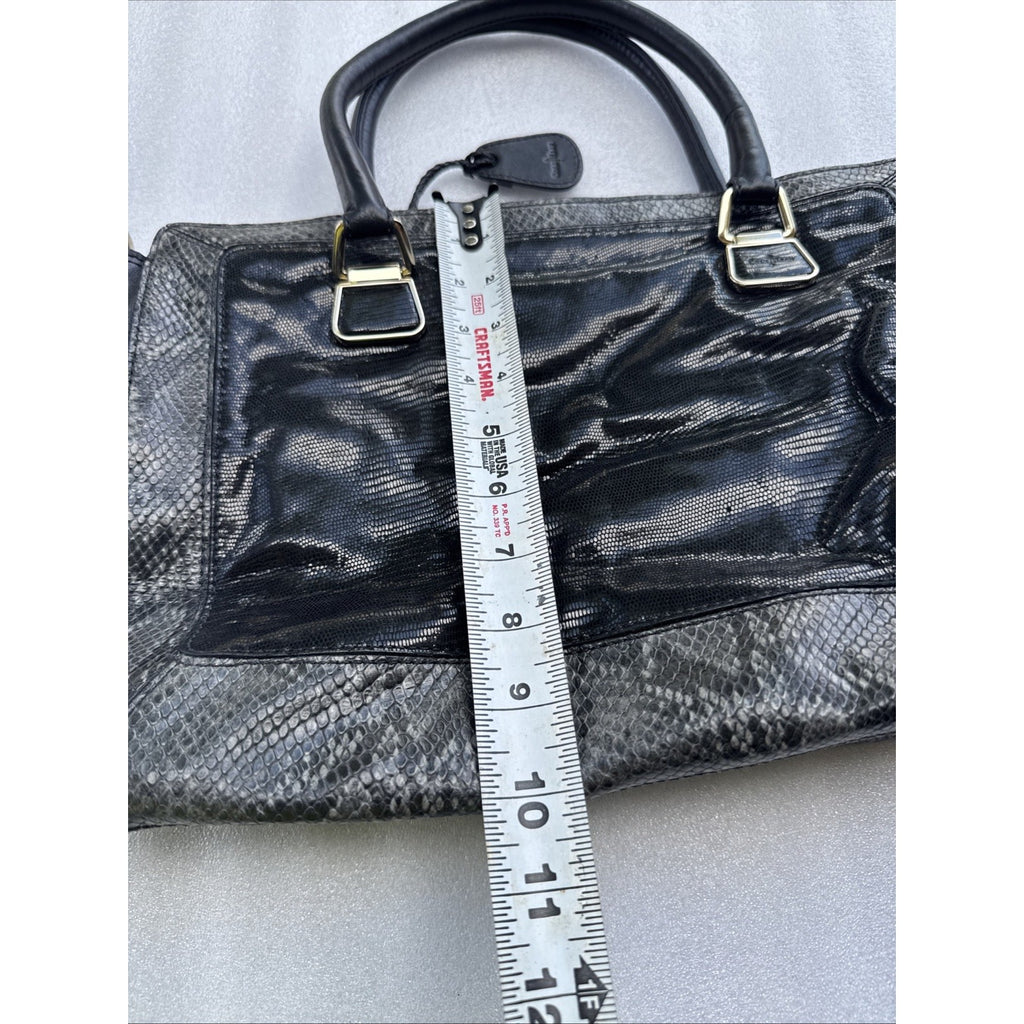 Cole Haan Black Leather & Snakeskin Tote Bag With Gold Hardware & Red Lining