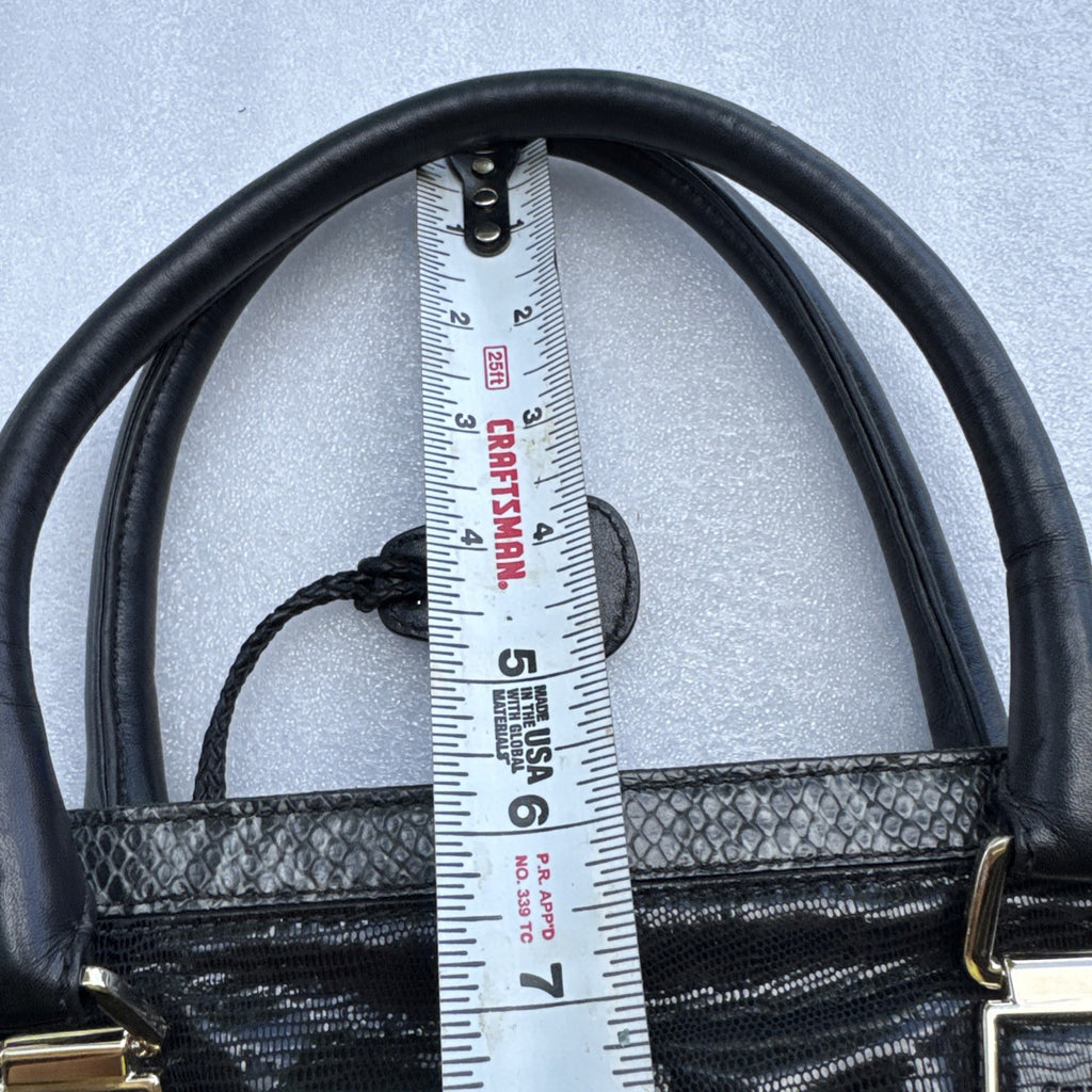Cole Haan Black Leather & Snakeskin Tote Bag With Gold Hardware & Red Lining