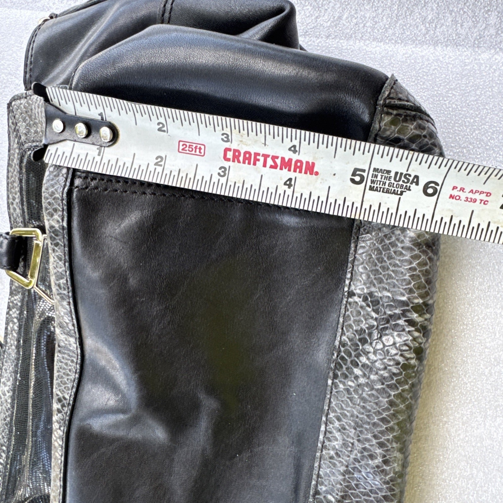 Cole Haan Black Leather & Snakeskin Tote Bag With Gold Hardware & Red Lining