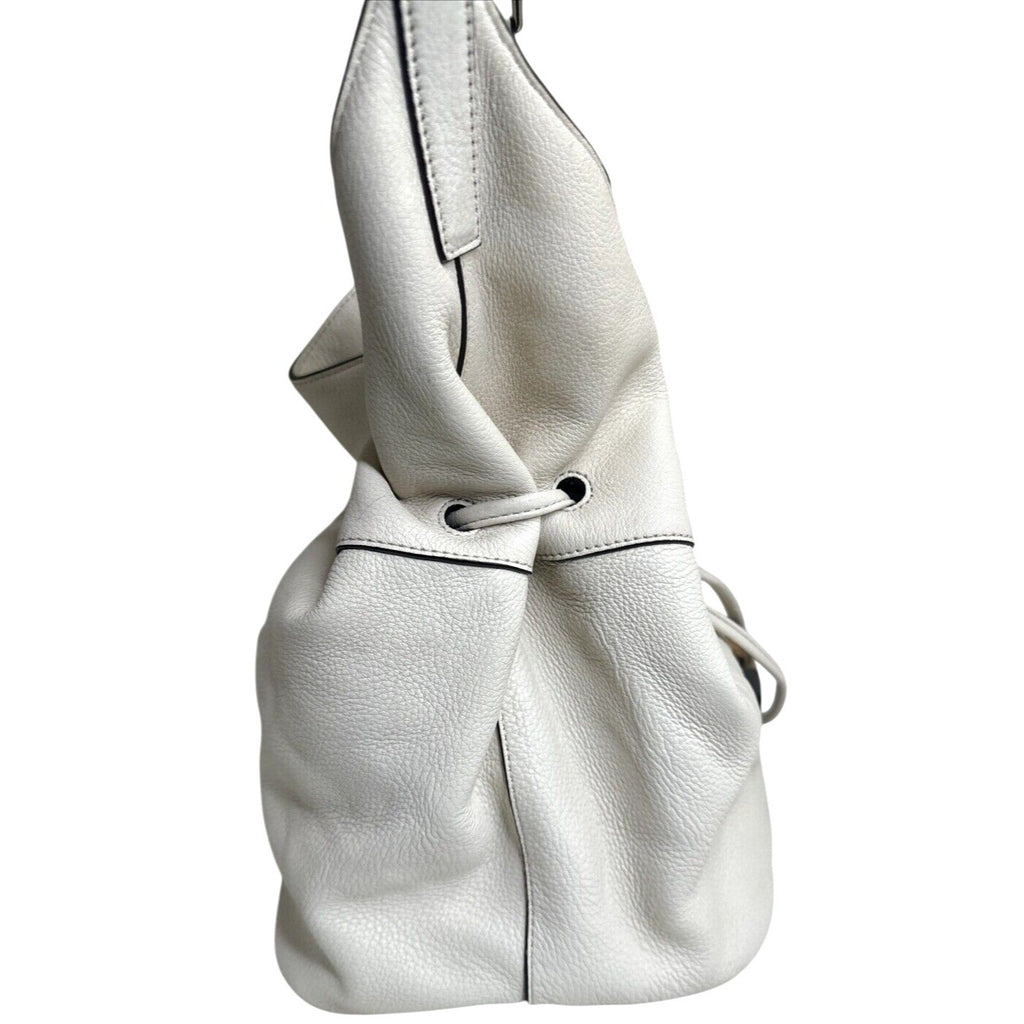DKNY White Leather Drawstring Shoulder Bag With Tassels