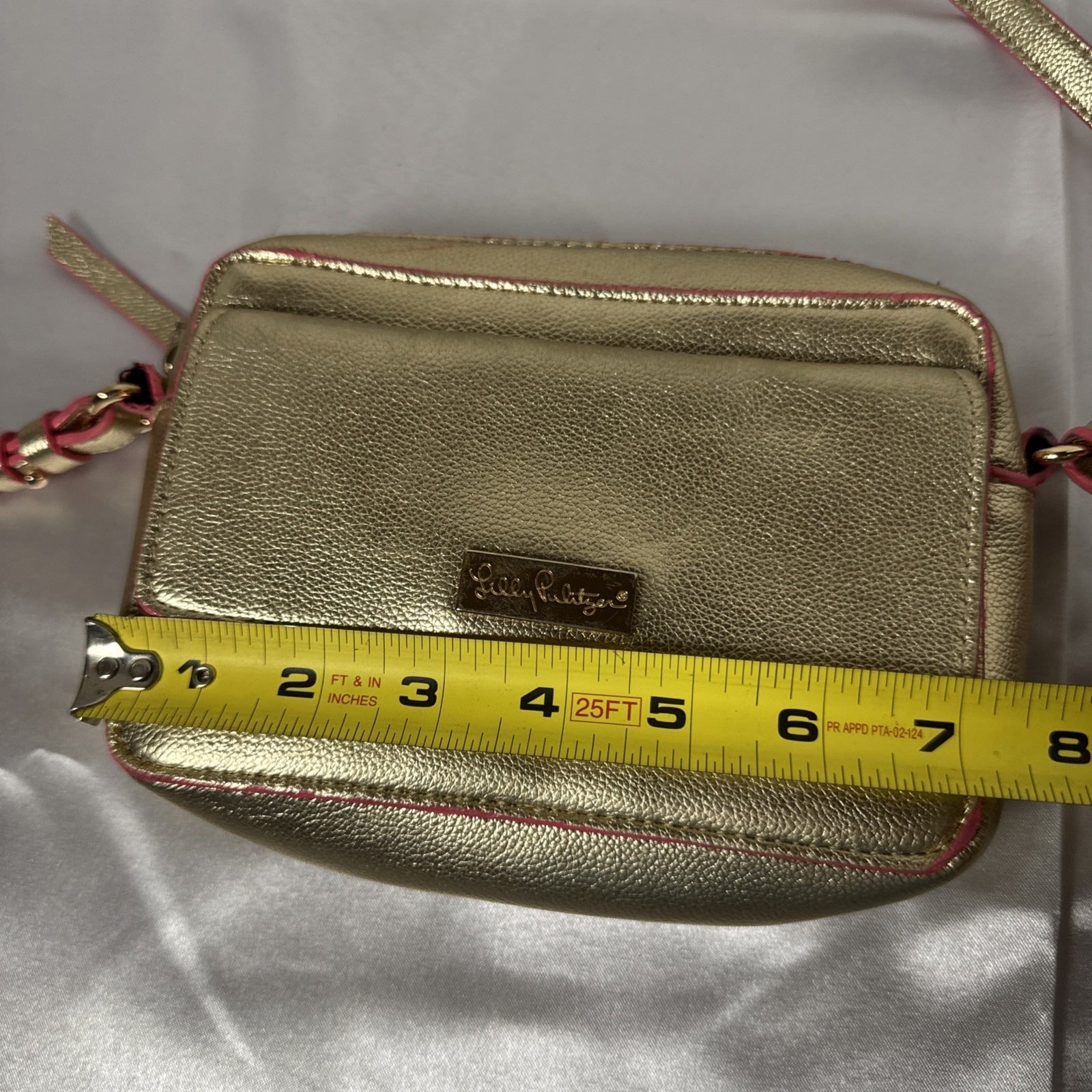 Lilly Pulitzer Metallic Gold Crossbody Bag With Pink Trim