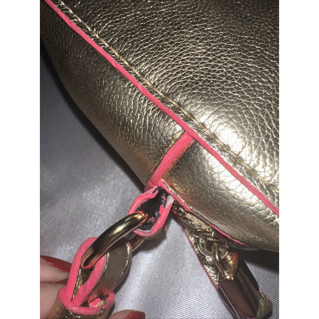 Lilly Pulitzer Metallic Gold Crossbody Bag With Pink Trim