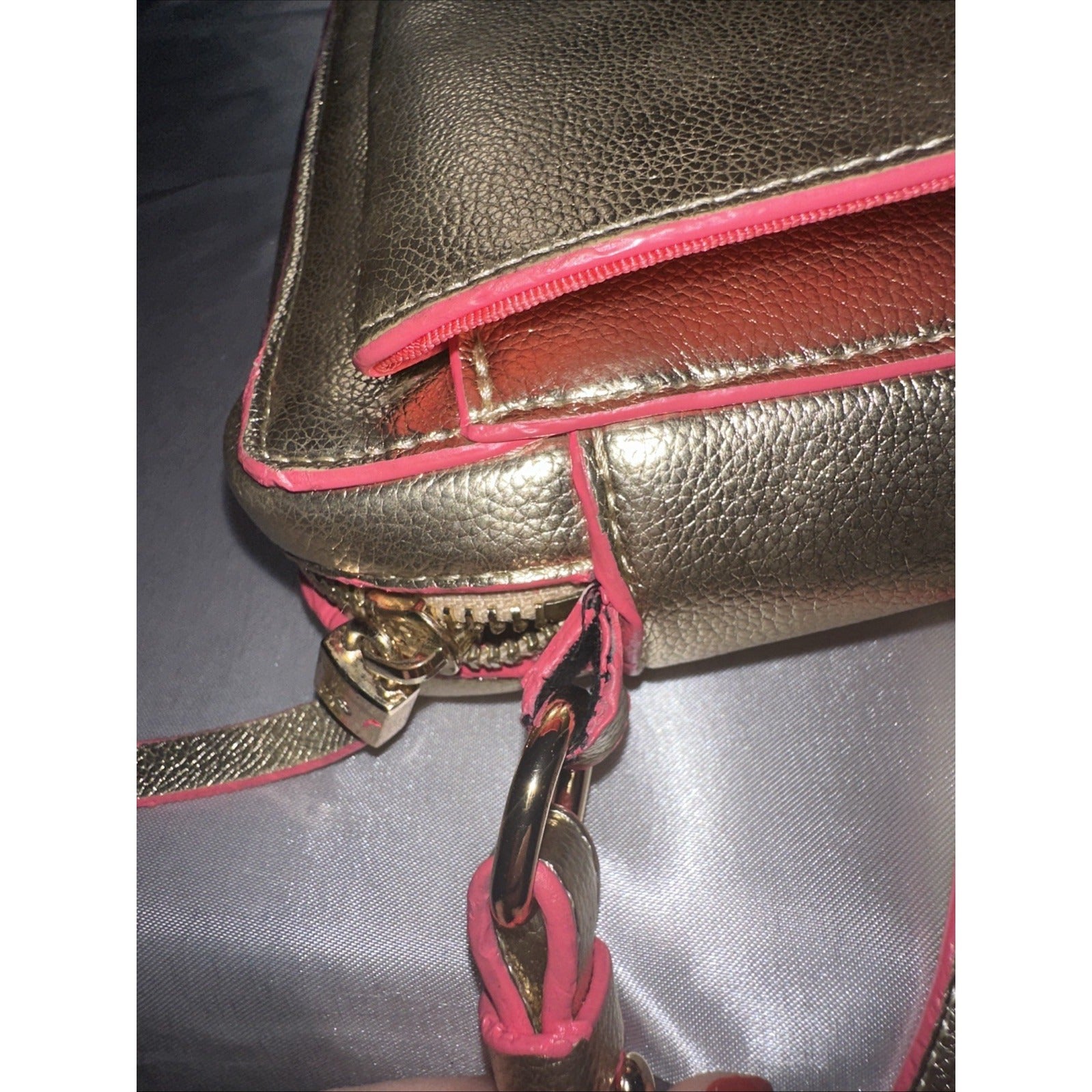Lilly Pulitzer Metallic Gold Crossbody Bag With Pink Trim