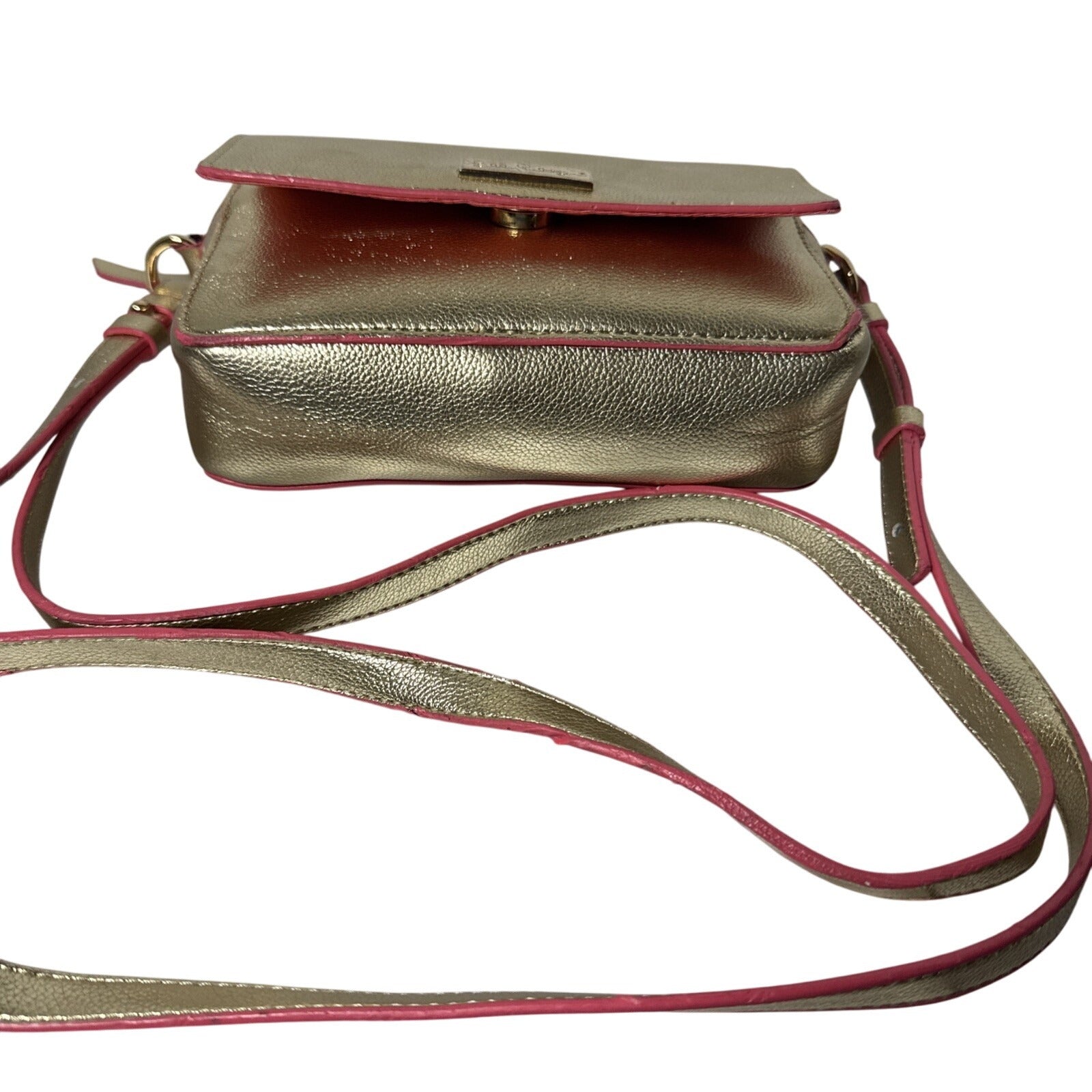 Lilly Pulitzer Metallic Gold Crossbody Bag With Pink Trim