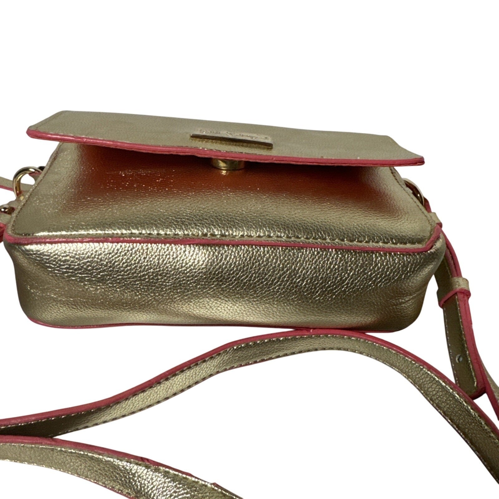 Lilly Pulitzer Metallic Gold Crossbody Bag With Pink Trim