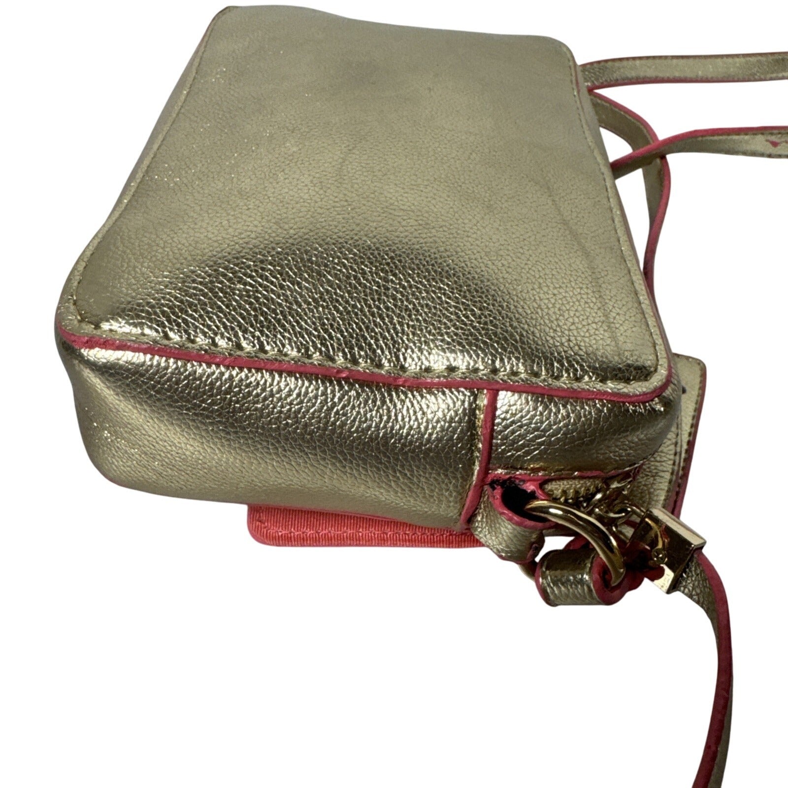 Lilly Pulitzer Metallic Gold Crossbody Bag With Pink Trim
