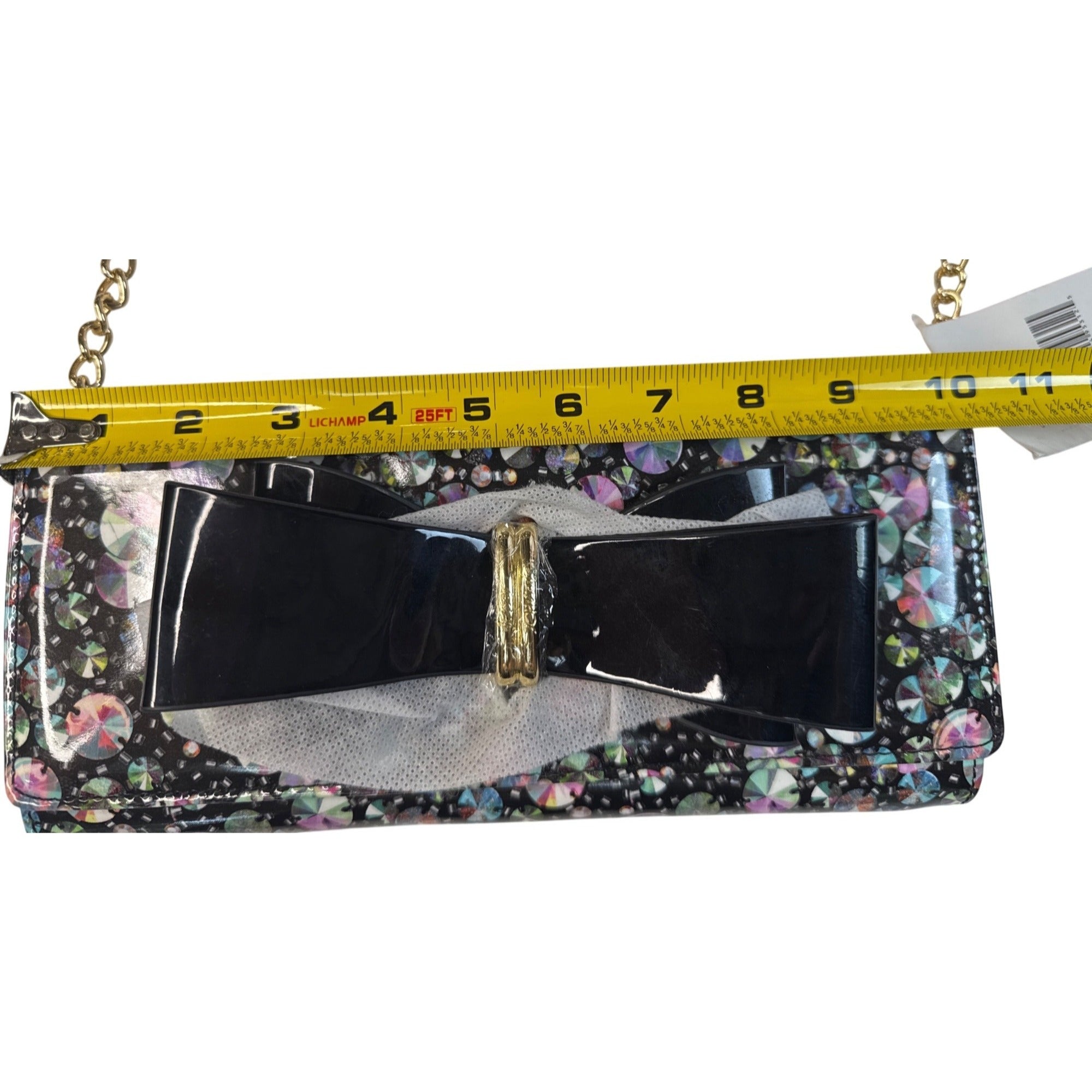 NWT Betsey Johnson Gem Bow Crossbody Purse W/Floral Interior Gold Chain Strap