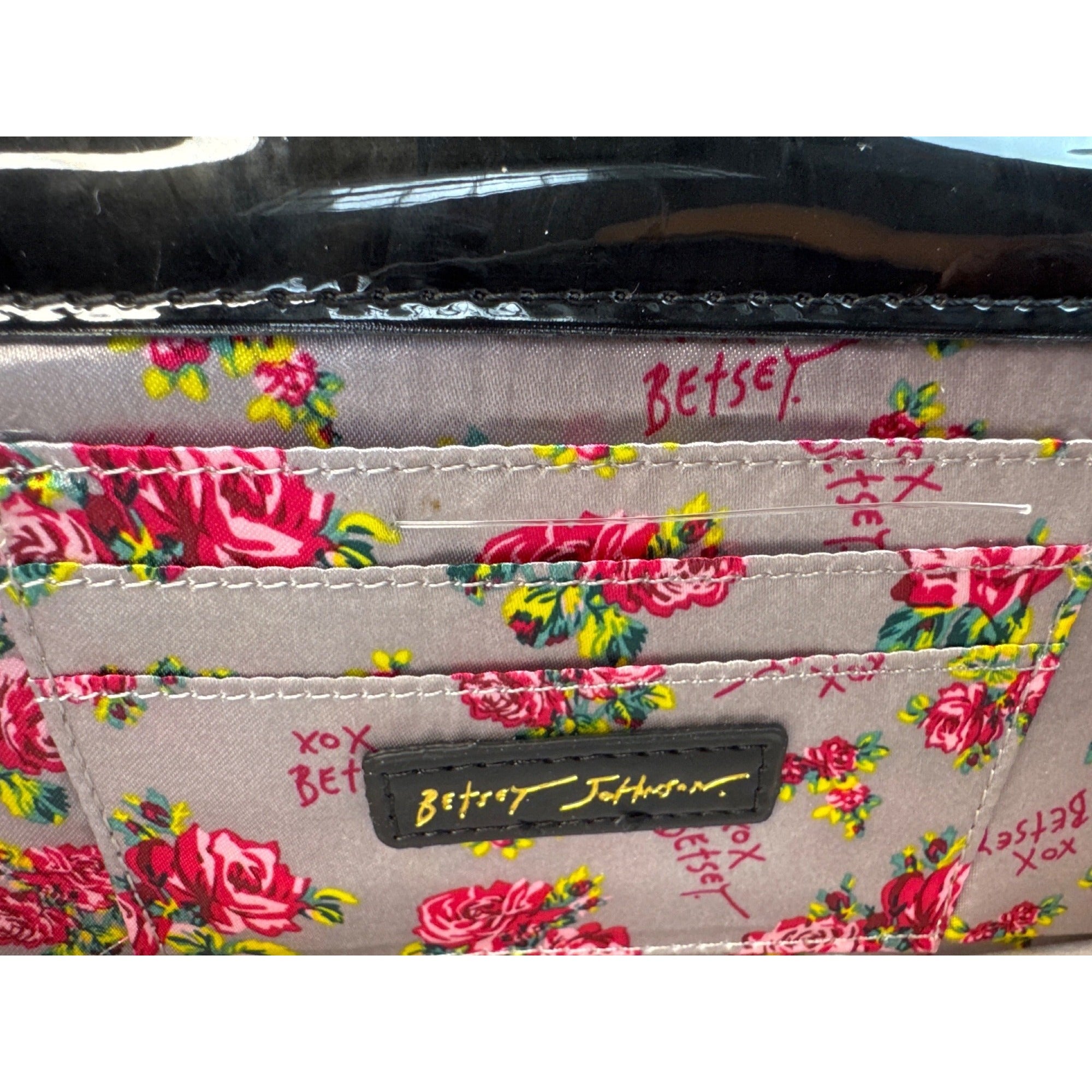 NWT Betsey Johnson Gem Bow Crossbody Purse W/Floral Interior Gold Chain Strap