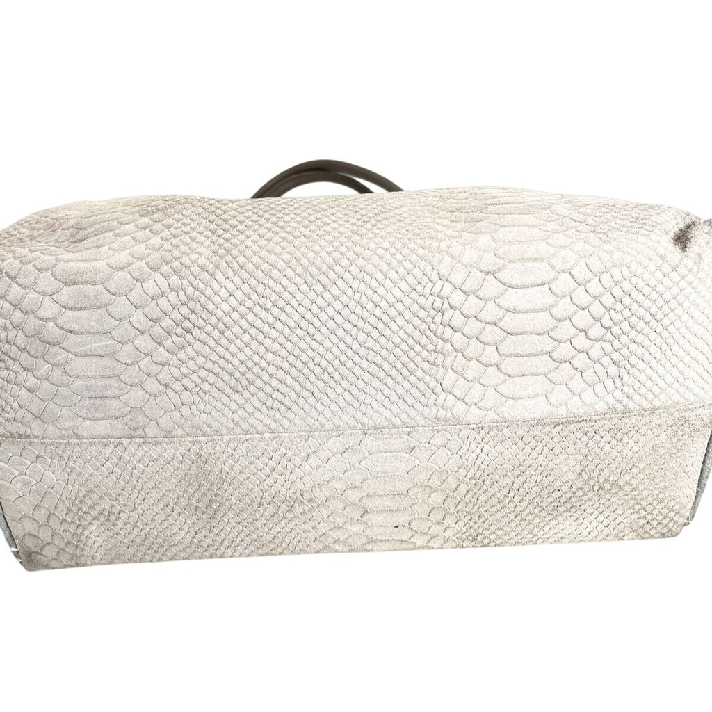 Genuine Leather Snake-Embossed Tote Bag With Double Handles Made In Italy Beige & Taupe