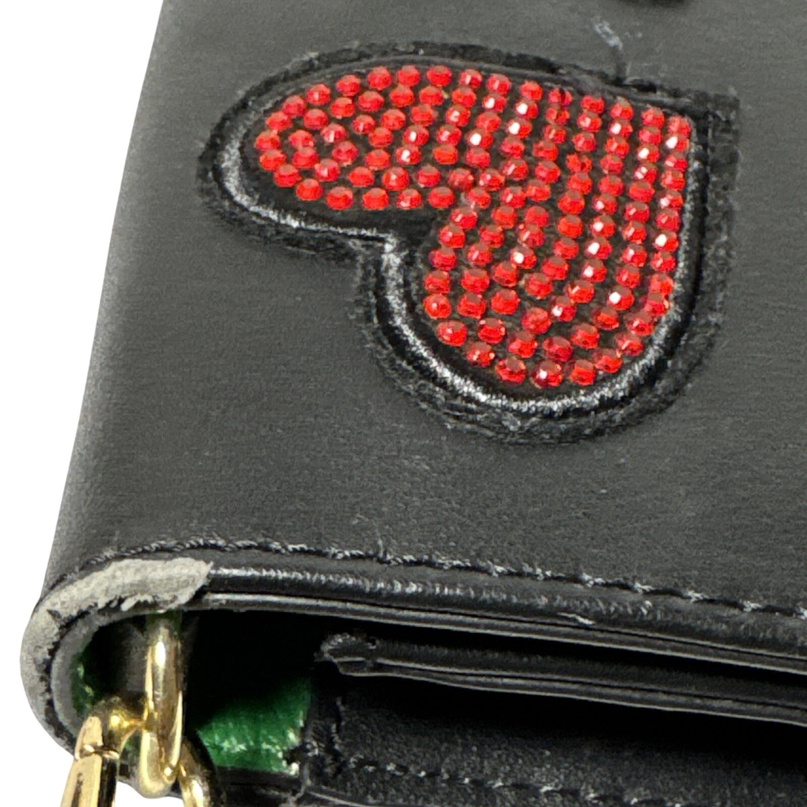 Aldo Black Crossbody Bag W/Embroidered Heart Eye, Rose Design Gold Hardware