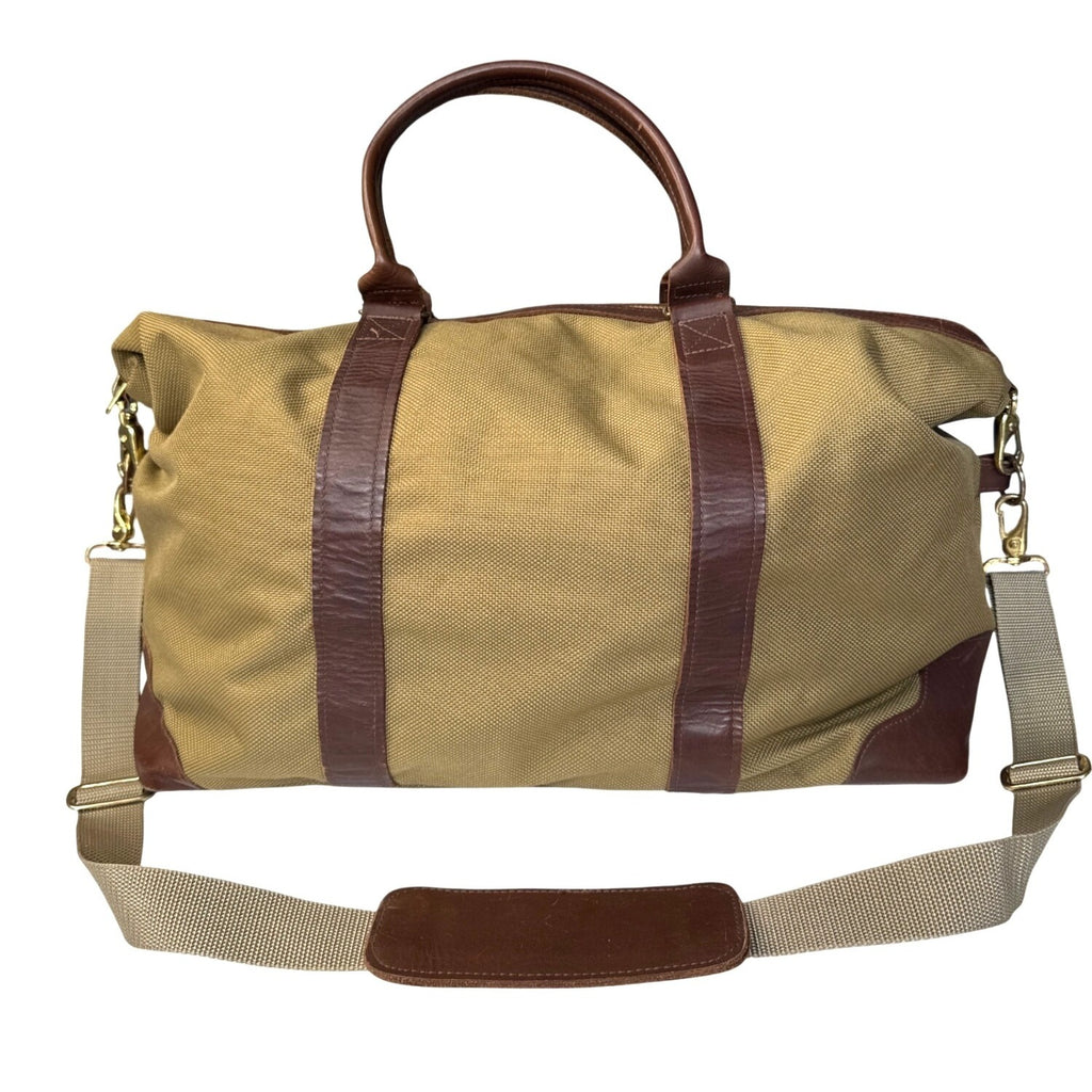 VCP Vintage-Style Canvas Duffel Bag With Brown Leather Trim & Adjustable Strap Large