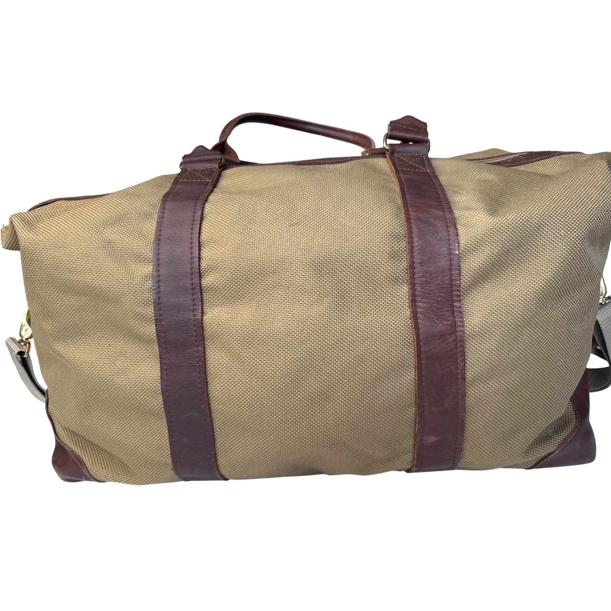 VCP Vintage-Style Canvas Duffel Bag With Brown Leather Trim & Adjustable Strap Large