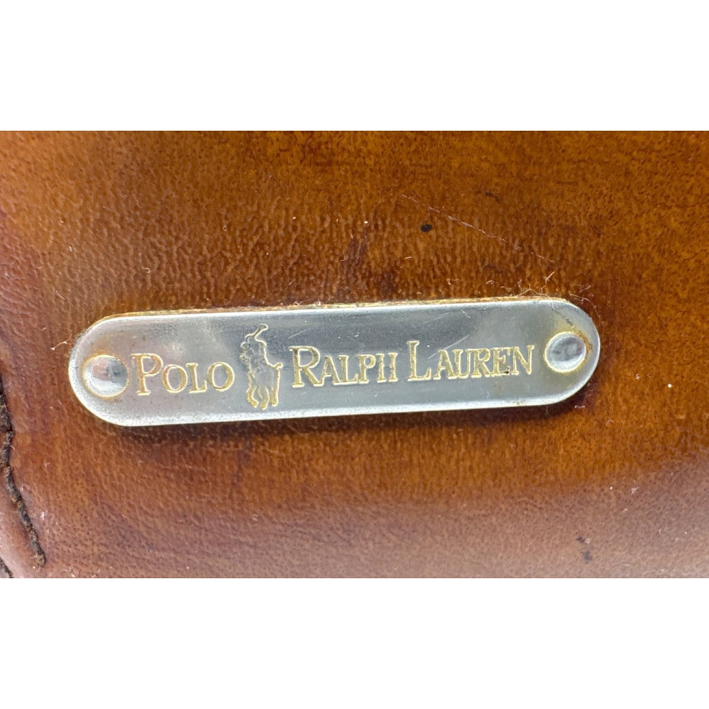 Polo Ralph Lauren Brown Leather Handbag With Gold Hardware & Top Handle