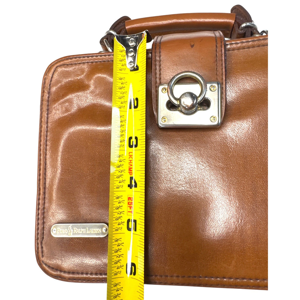 Polo Ralph Lauren Brown Leather Handbag With Gold Hardware & Top Handle