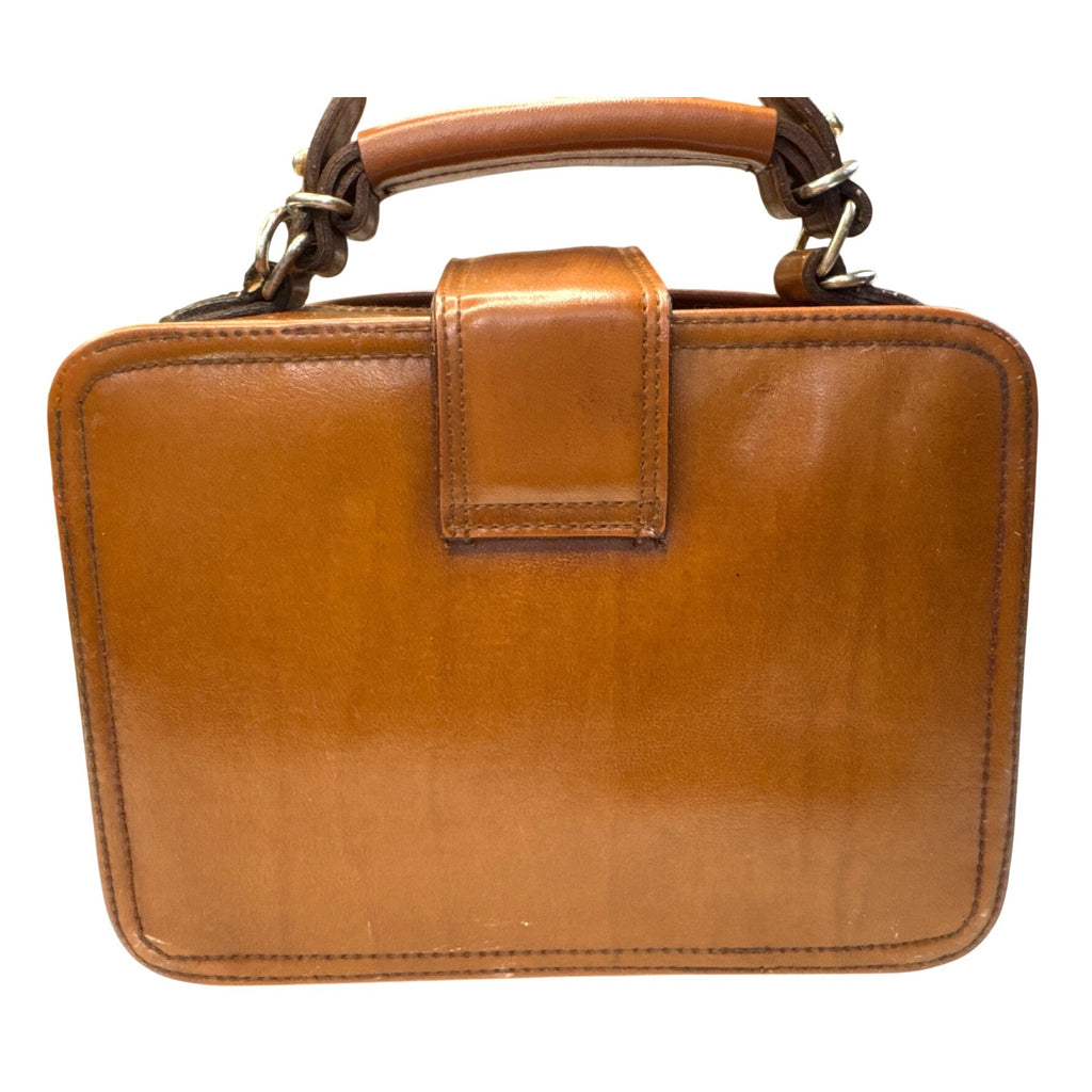 Polo Ralph Lauren Brown Leather Handbag With Gold Hardware & Top Handle