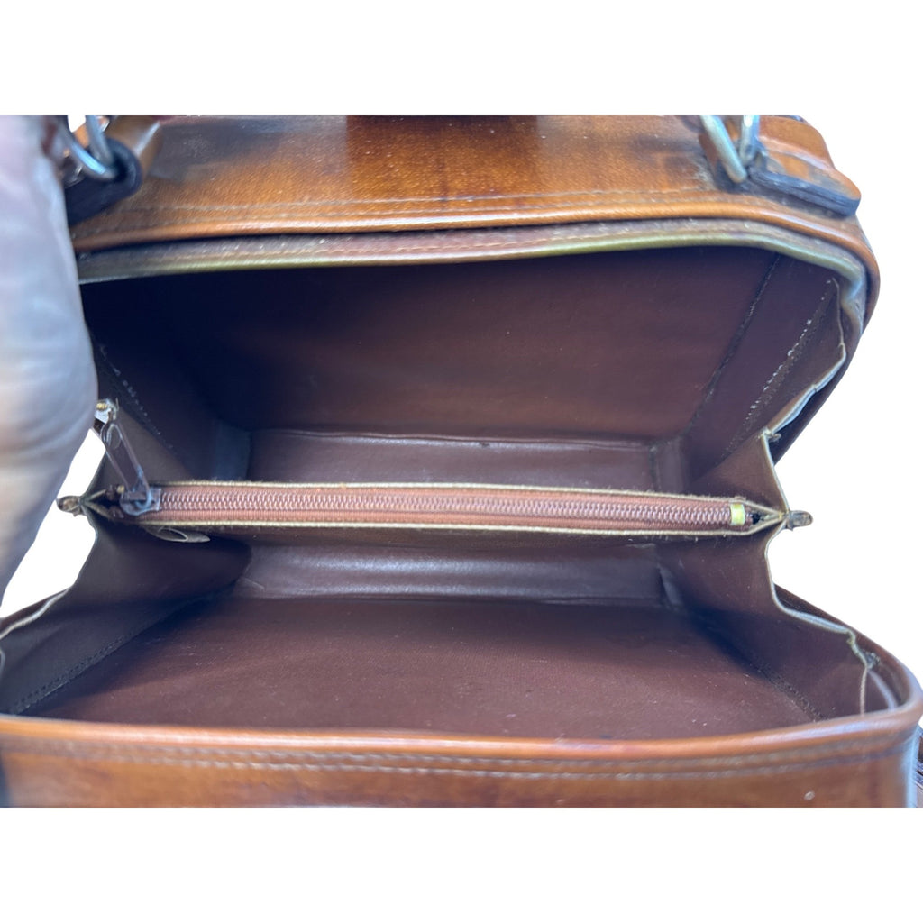 Polo Ralph Lauren Brown Leather Handbag With Gold Hardware & Top Handle