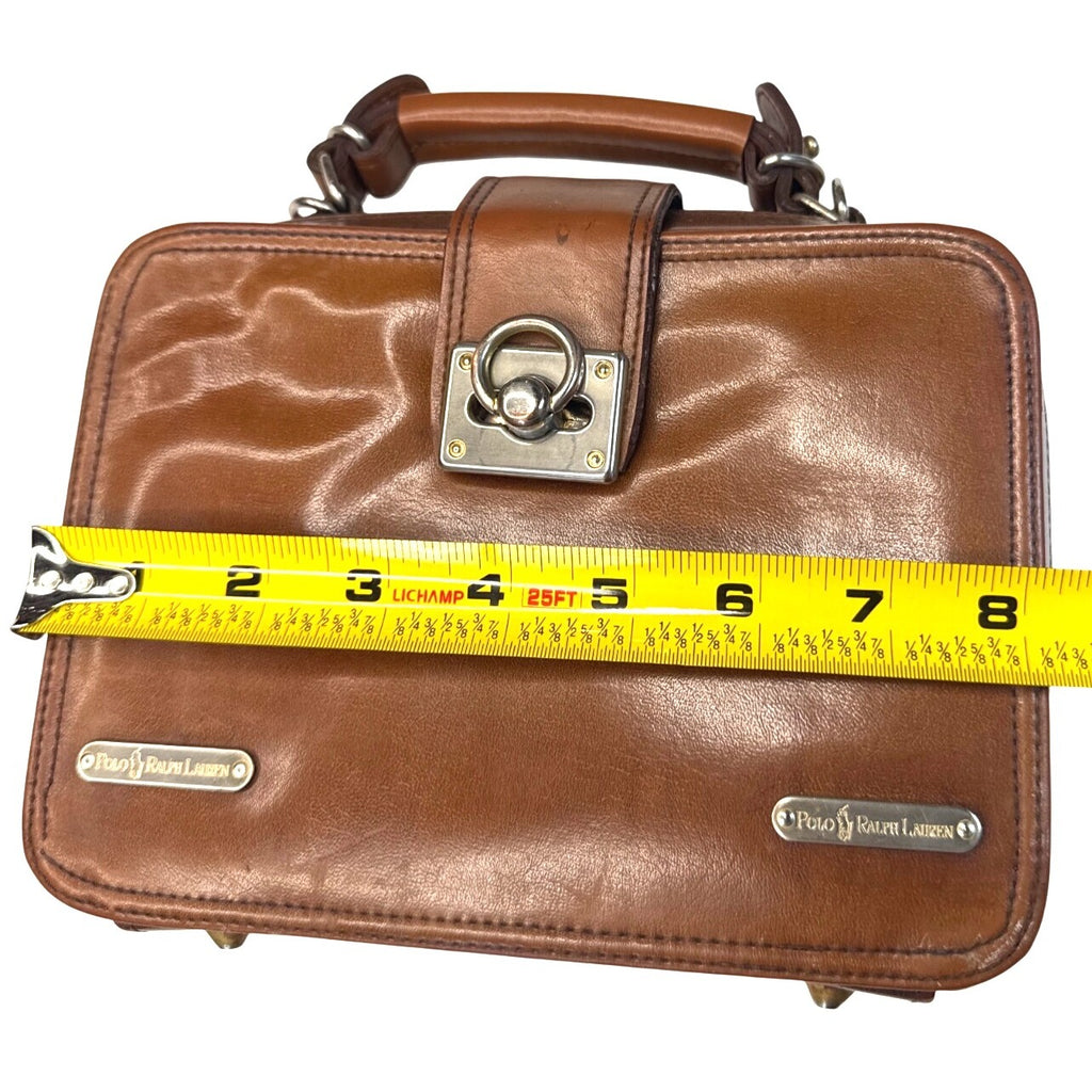 Polo Ralph Lauren Brown Leather Handbag With Gold Hardware & Top Handle