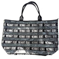 Victorias Secret Large Sequin Tote Bag Black & Silver With Zip Closure