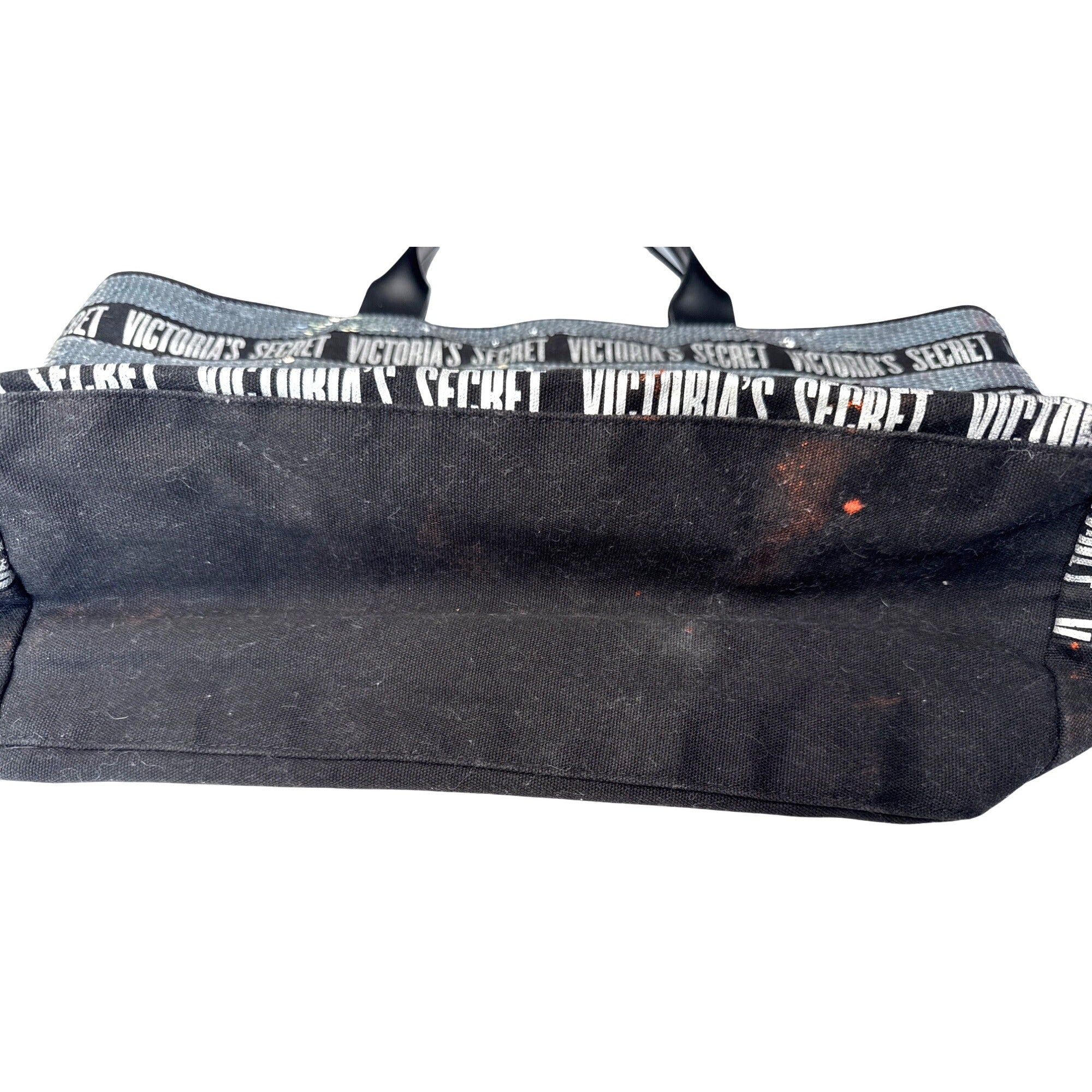 Victorias Secret Large Sequin Tote Bag Black & Silver With Zip Closure