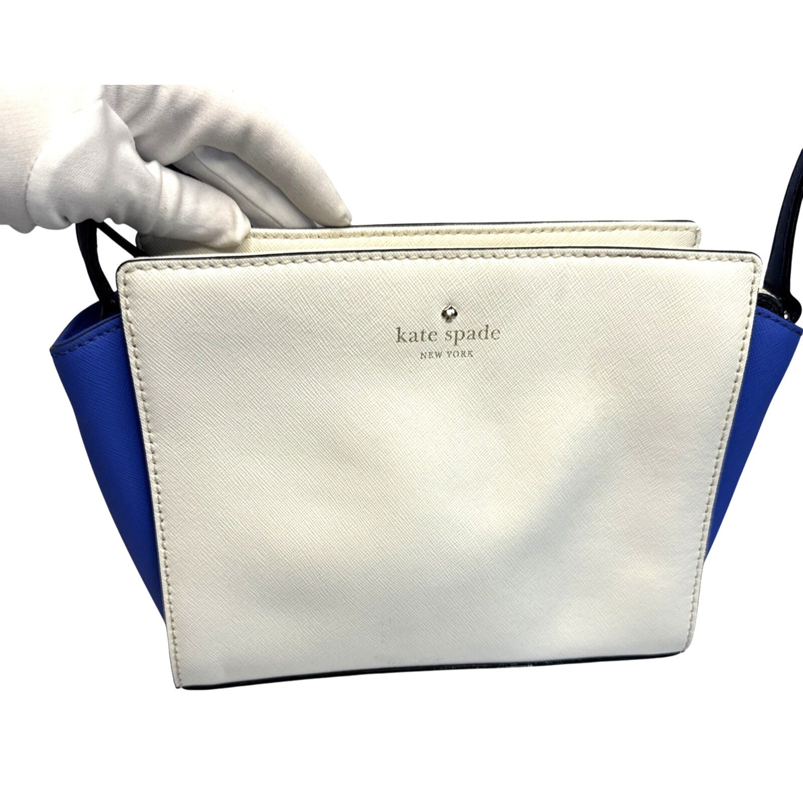 Kate Spade New York Blue & White Crossbody Bag With Gold Zipper
