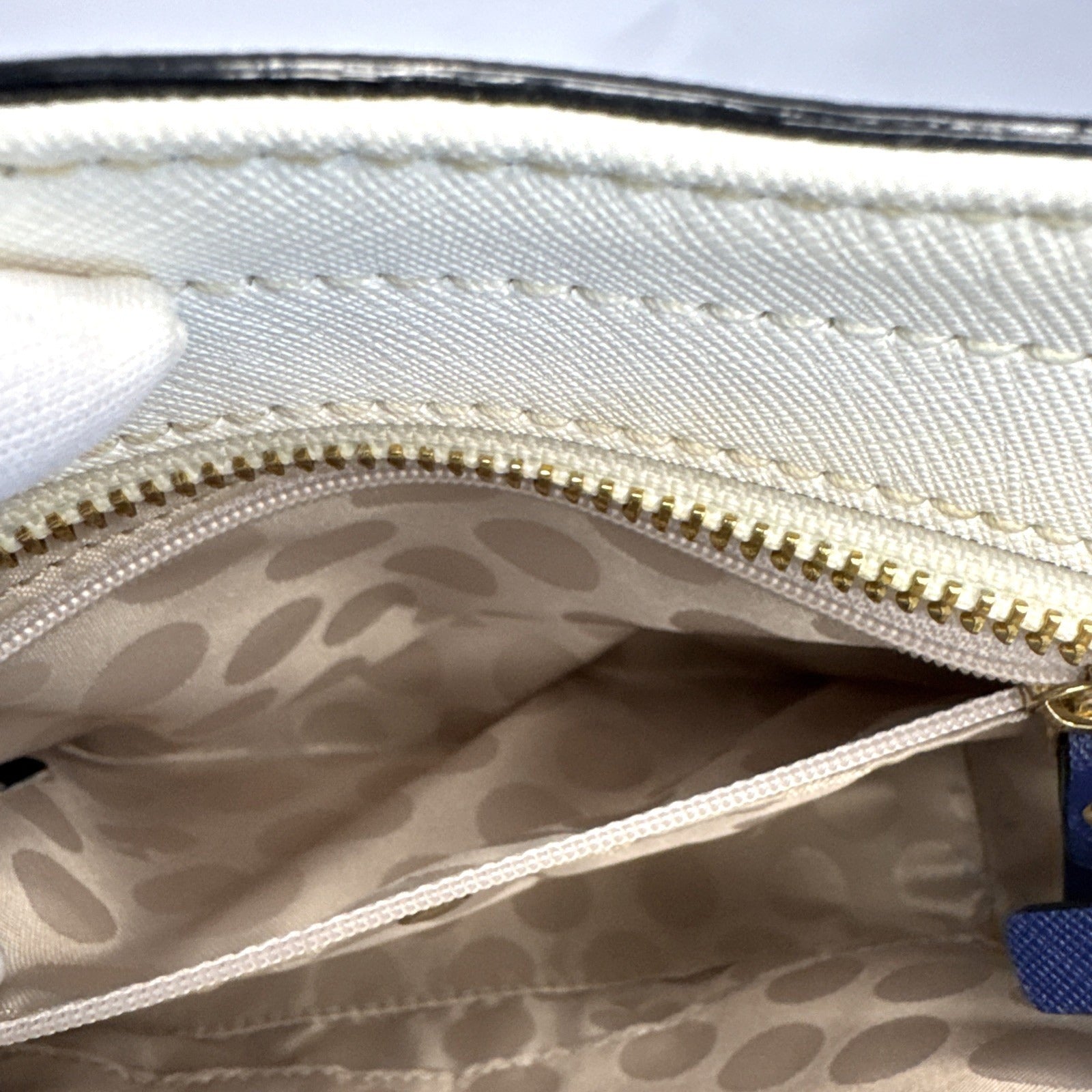 Kate Spade New York Blue & White Crossbody Bag With Gold Zipper