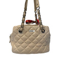 Kate Spade Quilted Beige Leather Shoulder Bag With Chain Straps & Red Scarf Accent - Chic & Functional Everyday Handbag