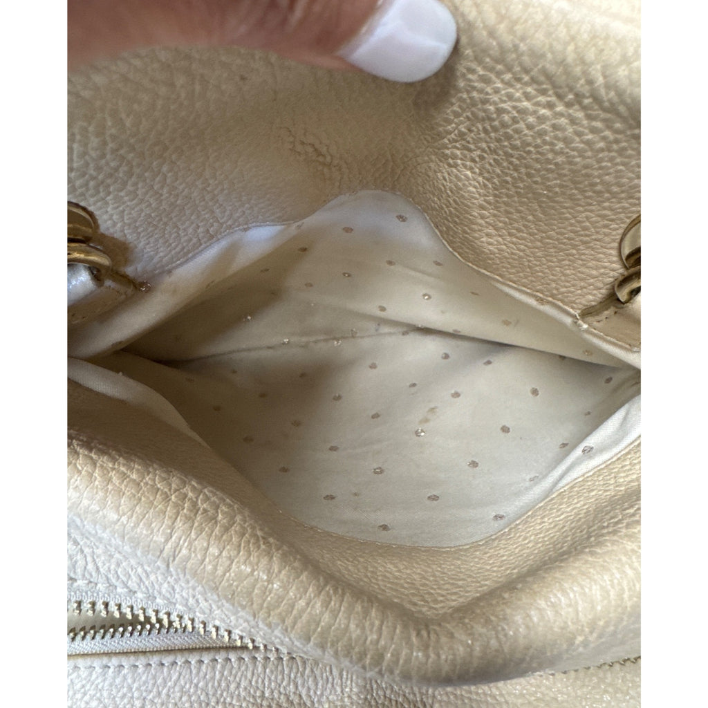 Kate Spade Quilted Beige Leather Shoulder Bag With Chain Straps & Red Scarf Accent - Chic & Functional Everyday Handbag
