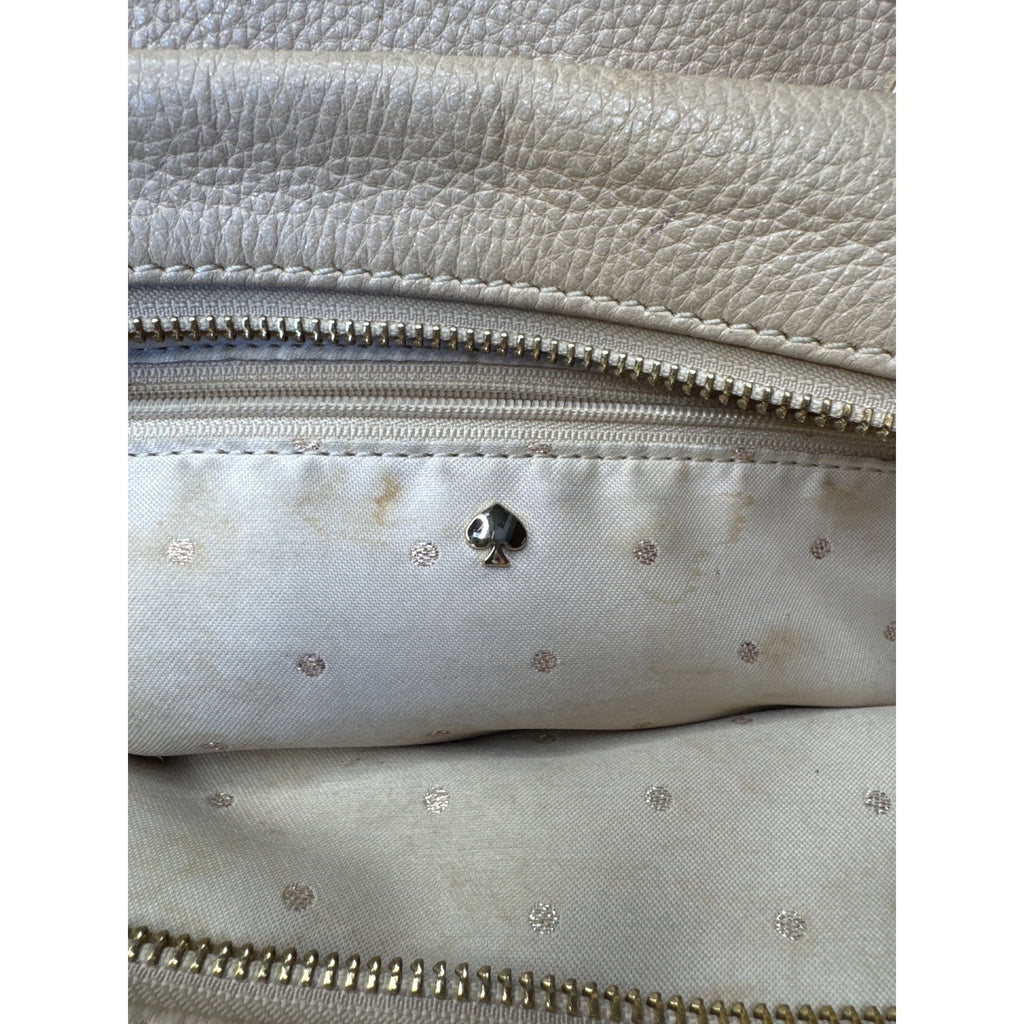 Kate Spade Quilted Beige Leather Shoulder Bag With Chain Straps & Red Scarf Accent - Chic & Functional Everyday Handbag
