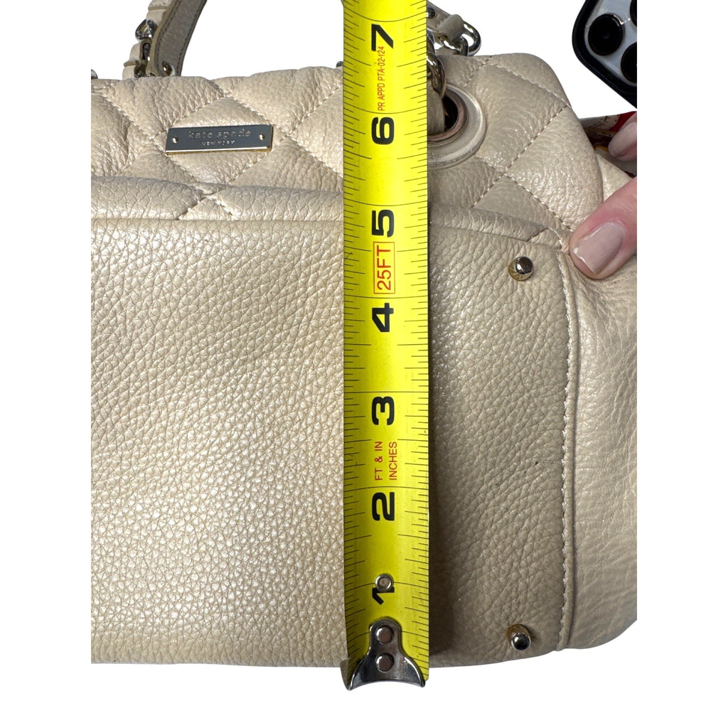Kate Spade Quilted Beige Leather Shoulder Bag With Chain Straps & Red Scarf Accent - Chic & Functional Everyday Handbag