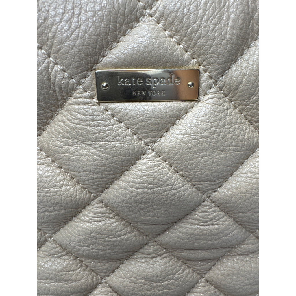 Kate Spade Quilted Beige Leather Shoulder Bag With Chain Straps & Red Scarf Accent - Chic & Functional Everyday Handbag