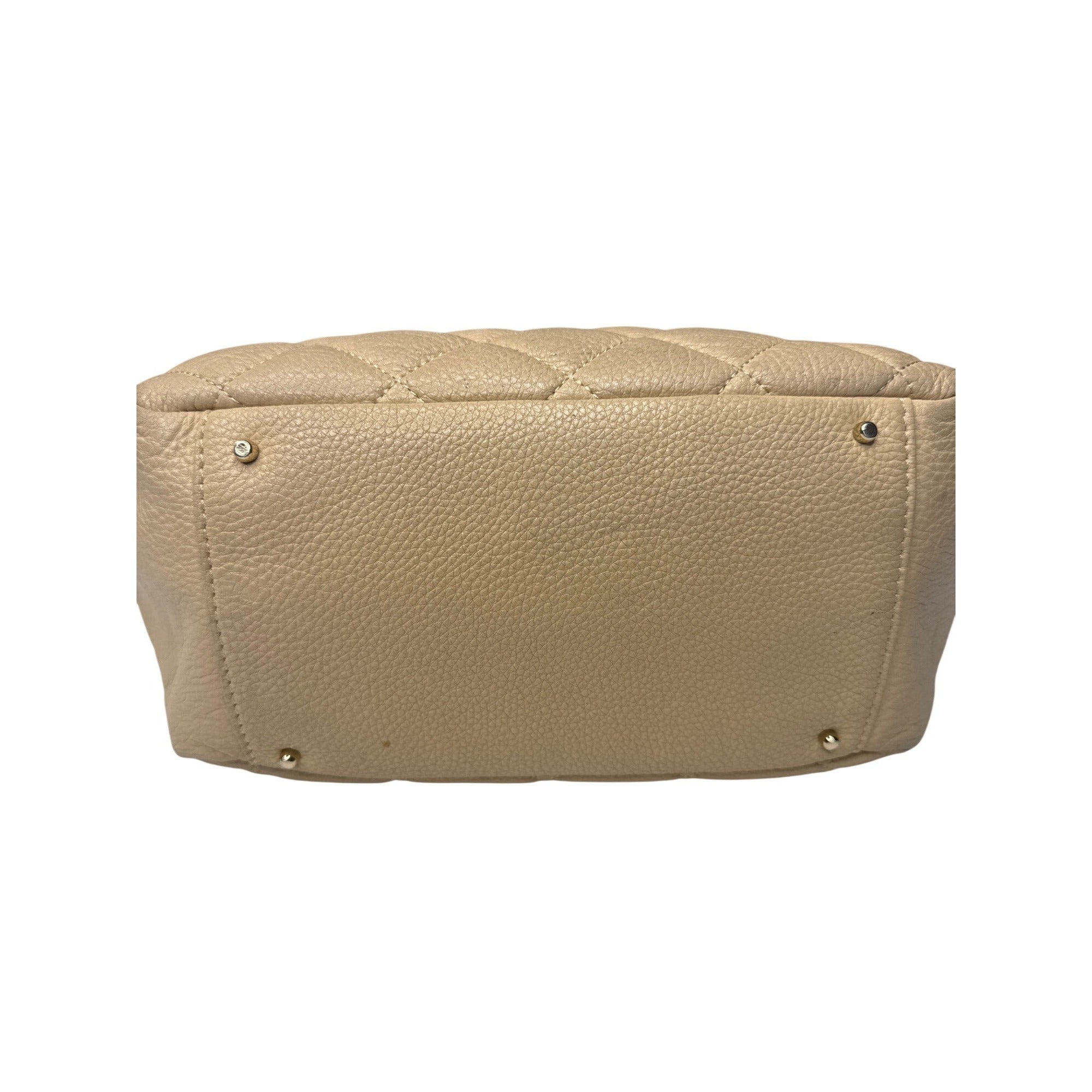 Kate Spade Quilted Beige Leather Shoulder Bag With Chain Straps & Red Scarf Accent - Chic & Functional Everyday Handbag