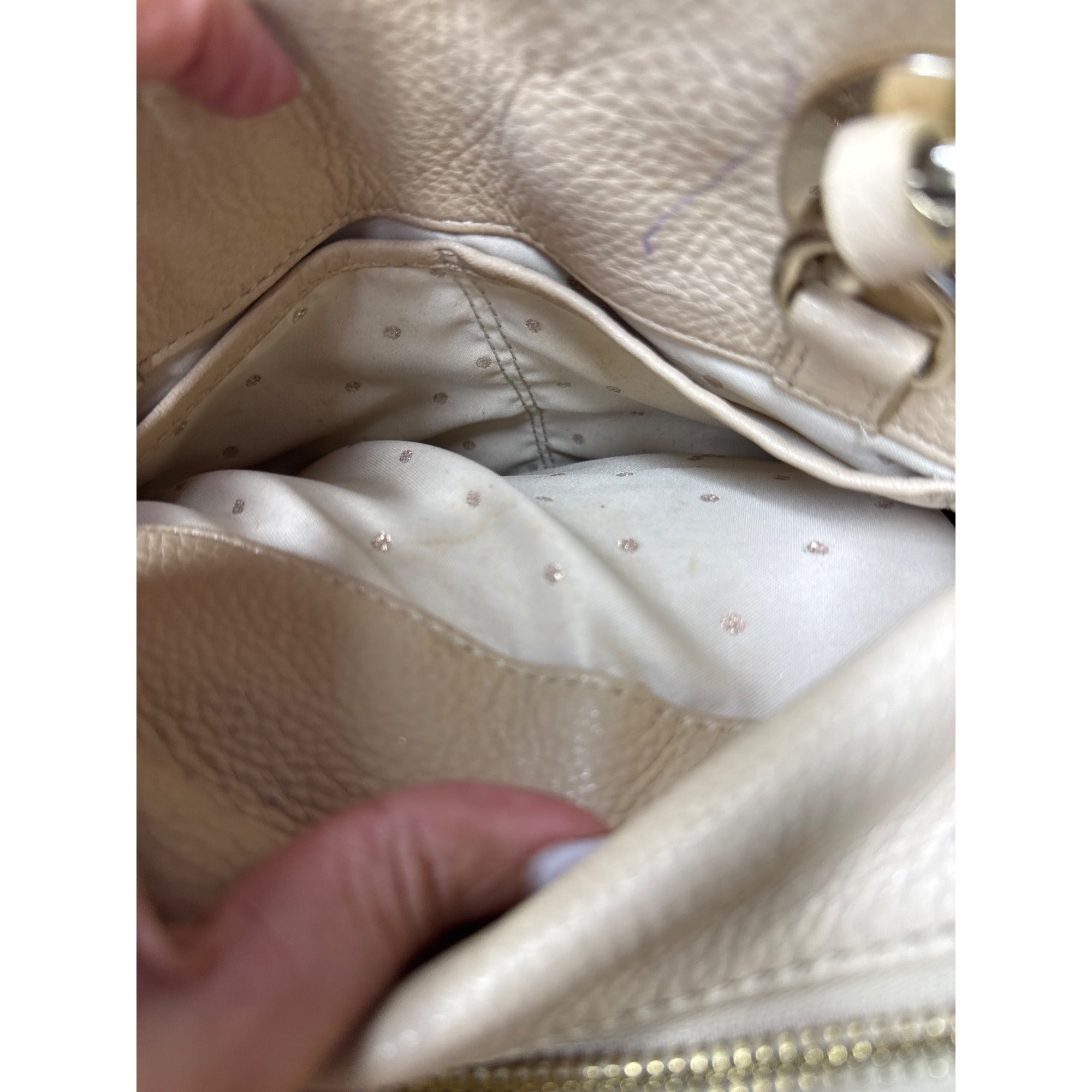 Kate Spade Quilted Beige Leather Shoulder Bag With Chain Straps & Red Scarf Accent - Chic & Functional Everyday Handbag