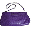 Judith Ripka Purple Croc Embossed Faux Leather Chain Strap Clutch Bag