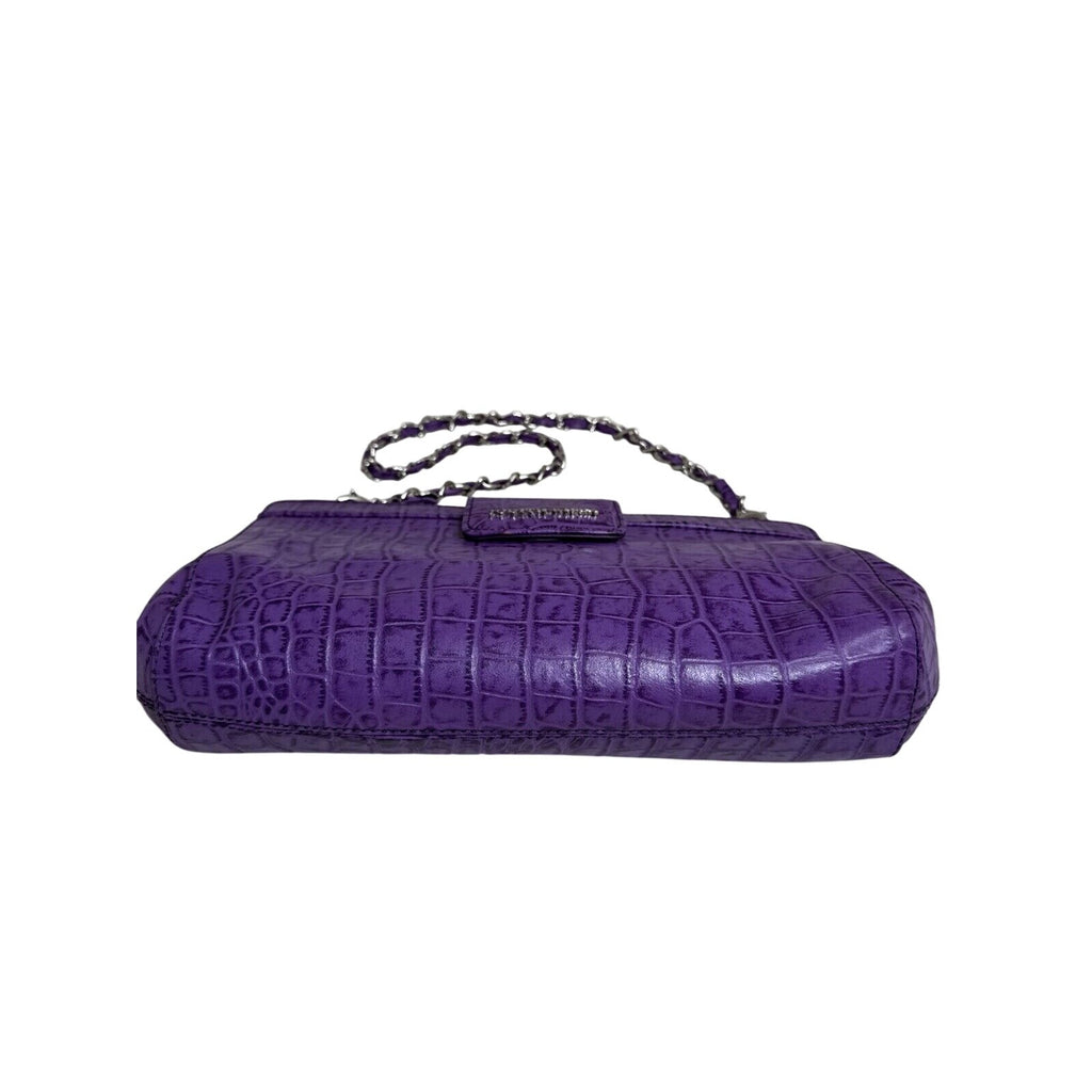 Judith Ripka Purple Croc Embossed Faux Leather Chain Strap Clutch Bag