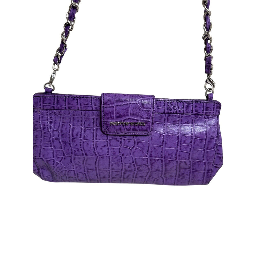 Judith Ripka Purple Croc Embossed Faux Leather Chain Strap Clutch Bag