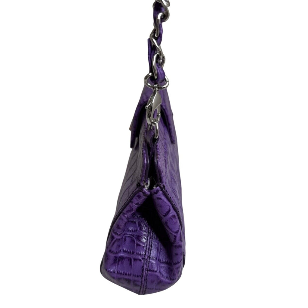 Judith Ripka Purple Croc Embossed Faux Leather Chain Strap Clutch Bag