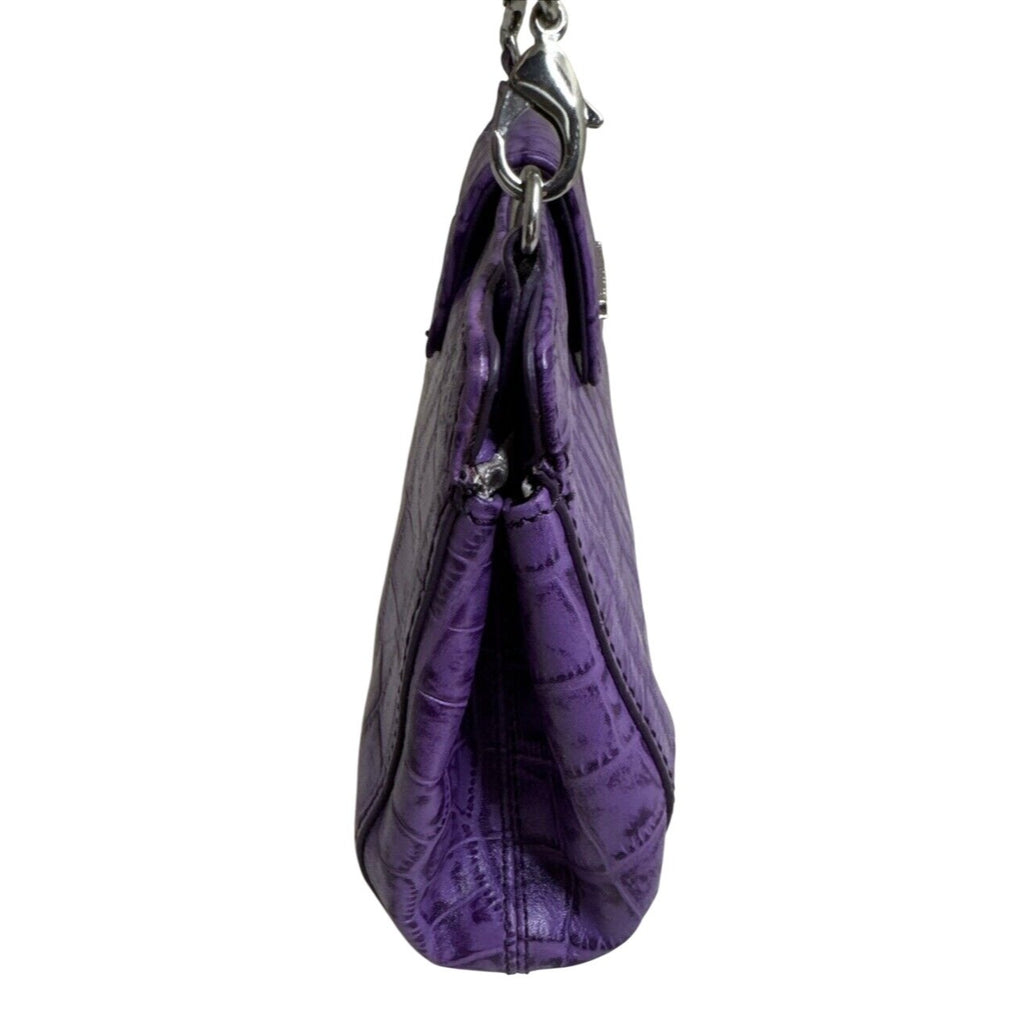 Judith Ripka Purple Croc Embossed Faux Leather Chain Strap Clutch Bag