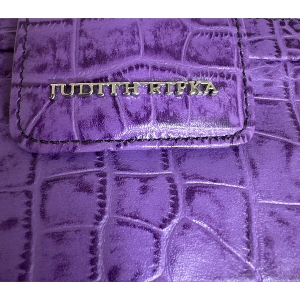 Judith Ripka Purple Croc Embossed Faux Leather Chain Strap Clutch Bag