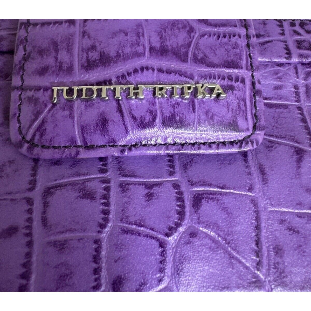 Judith Ripka Purple Croc Embossed Faux Leather Chain Strap Clutch Bag