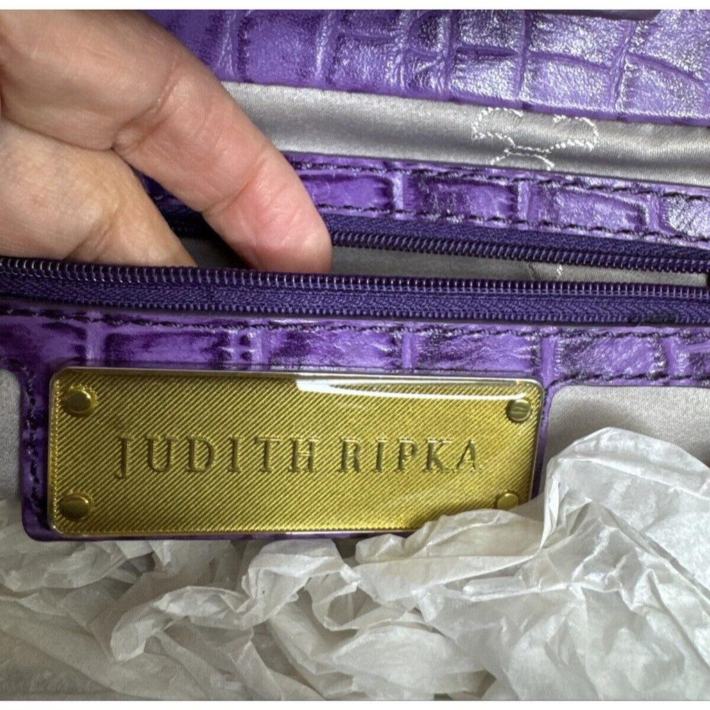 Judith Ripka Purple Croc Embossed Faux Leather Chain Strap Clutch Bag
