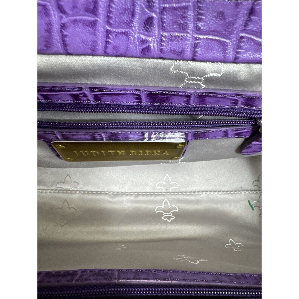 Judith Ripka Purple Croc Embossed Faux Leather Chain Strap Clutch Bag