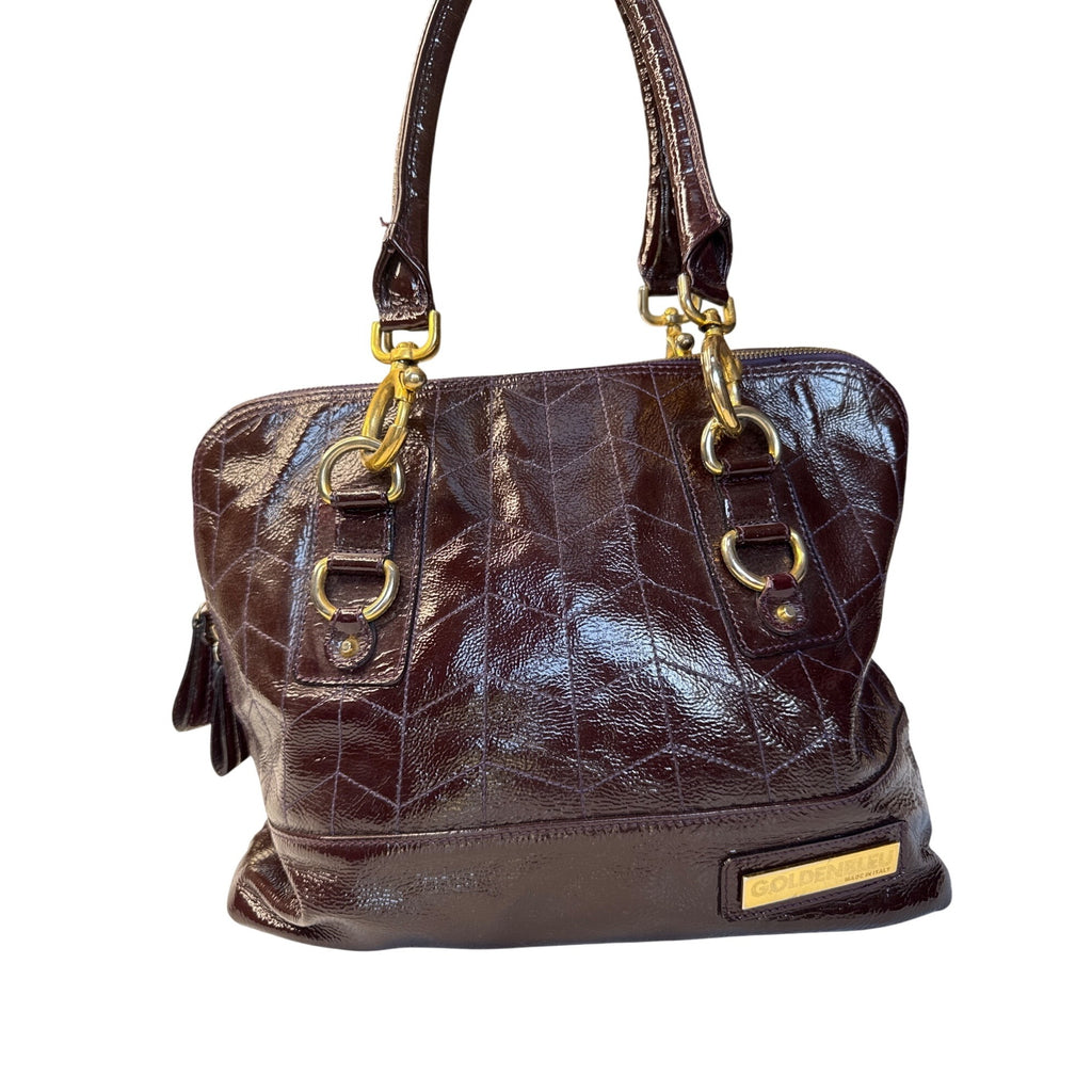 Goldenbleu Burgundy Patent Leather Handbag With Gold-Tone Hardware & Quilted